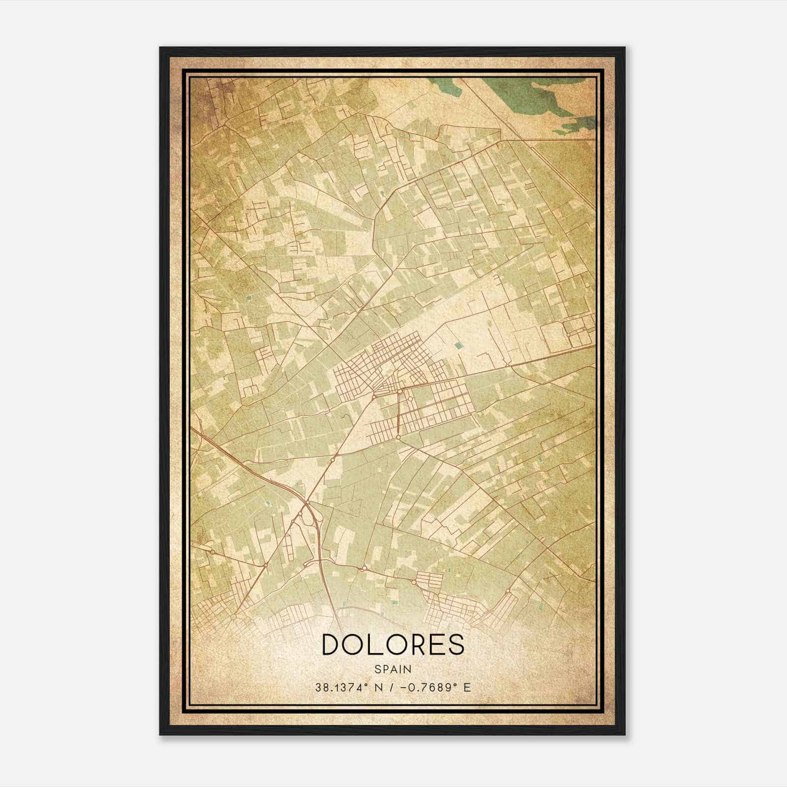 Vintage Dolores Spain Map Poster, Dolores City Road Wall Art Print