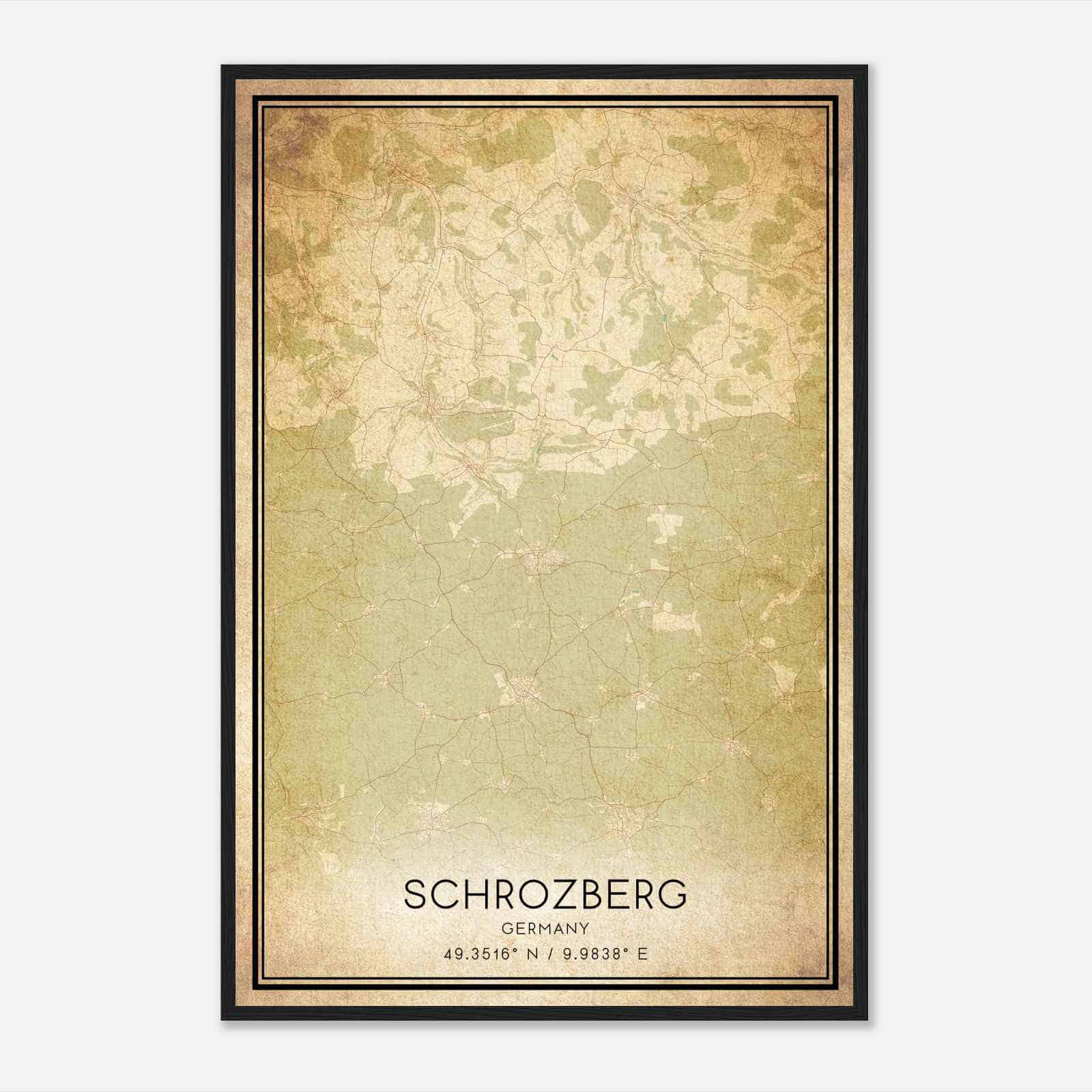 Vintage Schrozberg Germany Map Poster, Schrozberg City Road Wall Art Print
