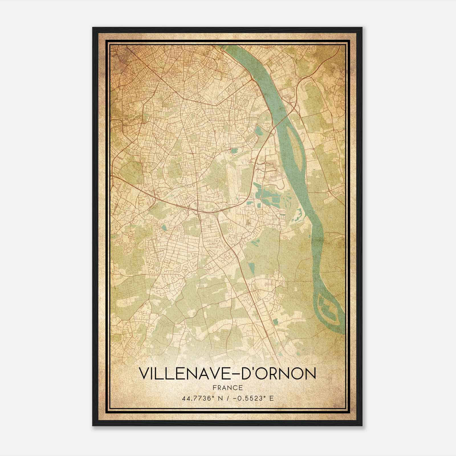Vintage Villenave-d’Ornon France Map Poster, Villenave-d’Ornon City Road Wall Art Print
