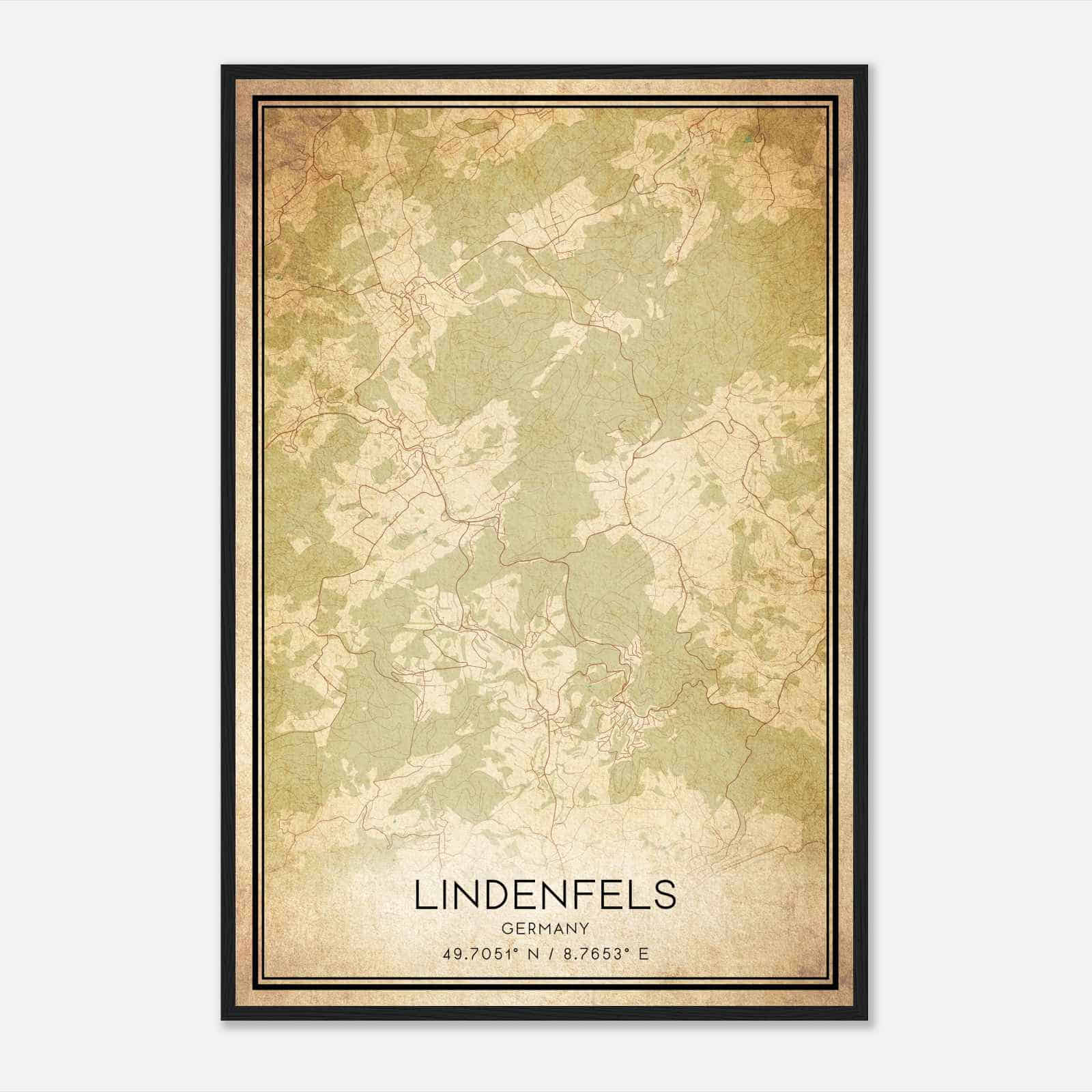 Vintage Lindenfels Germany Map Poster, Lindenfels City Road Wall Art Print