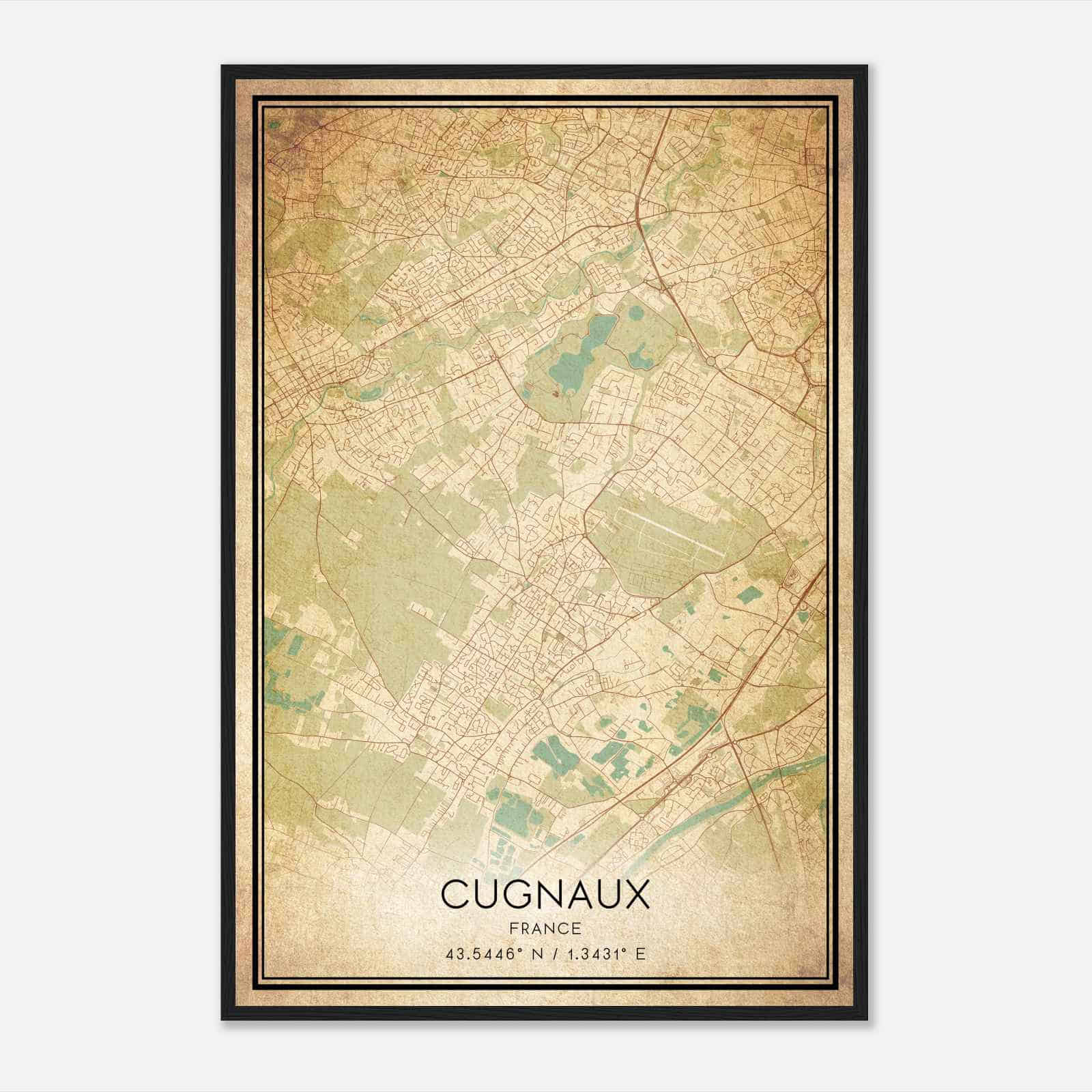 Vintage Cugnaux France Map Poster, Cugnaux City Road Wall Art Print
