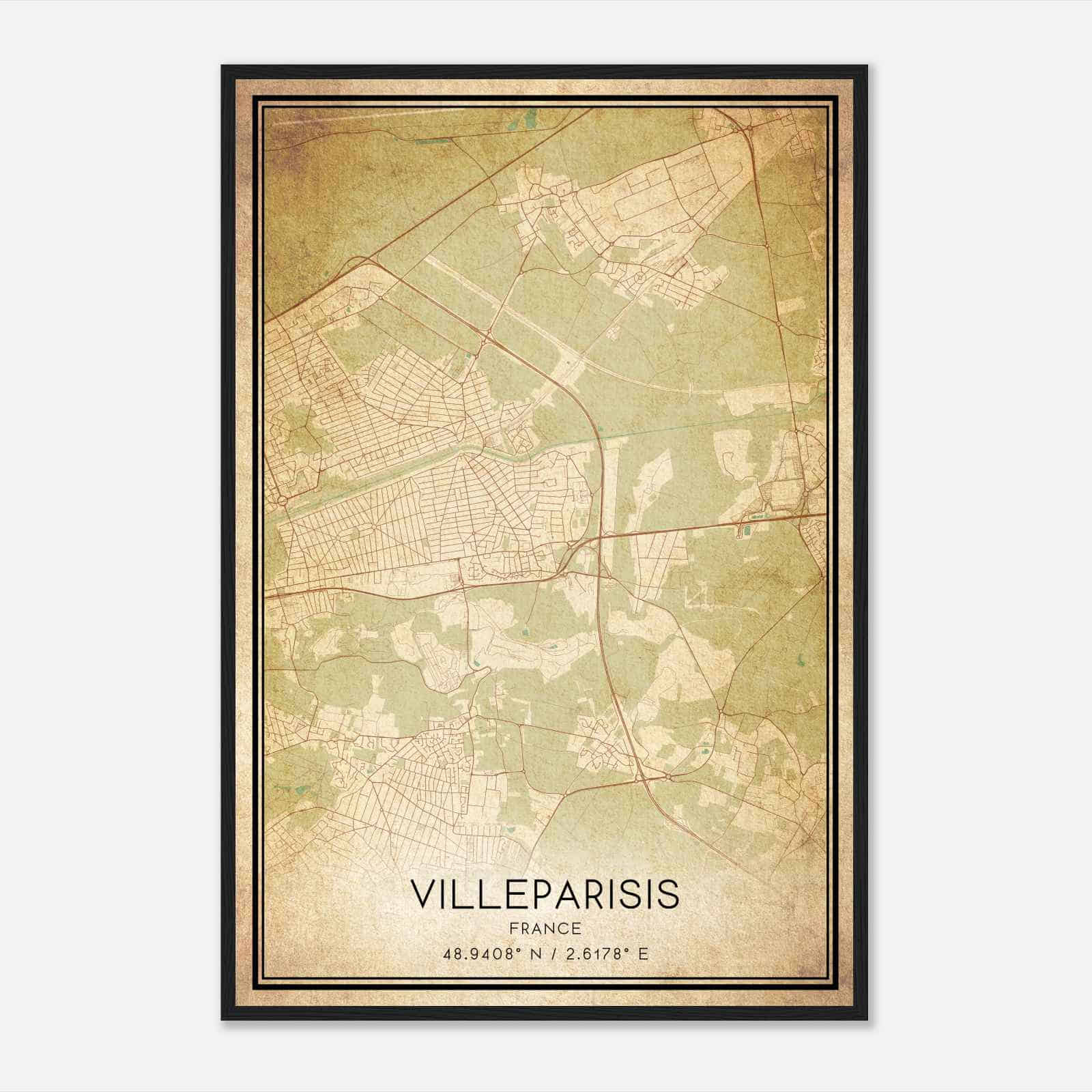 Vintage Villeparisis France Map Poster, Villeparisis City Road Wall Art Print