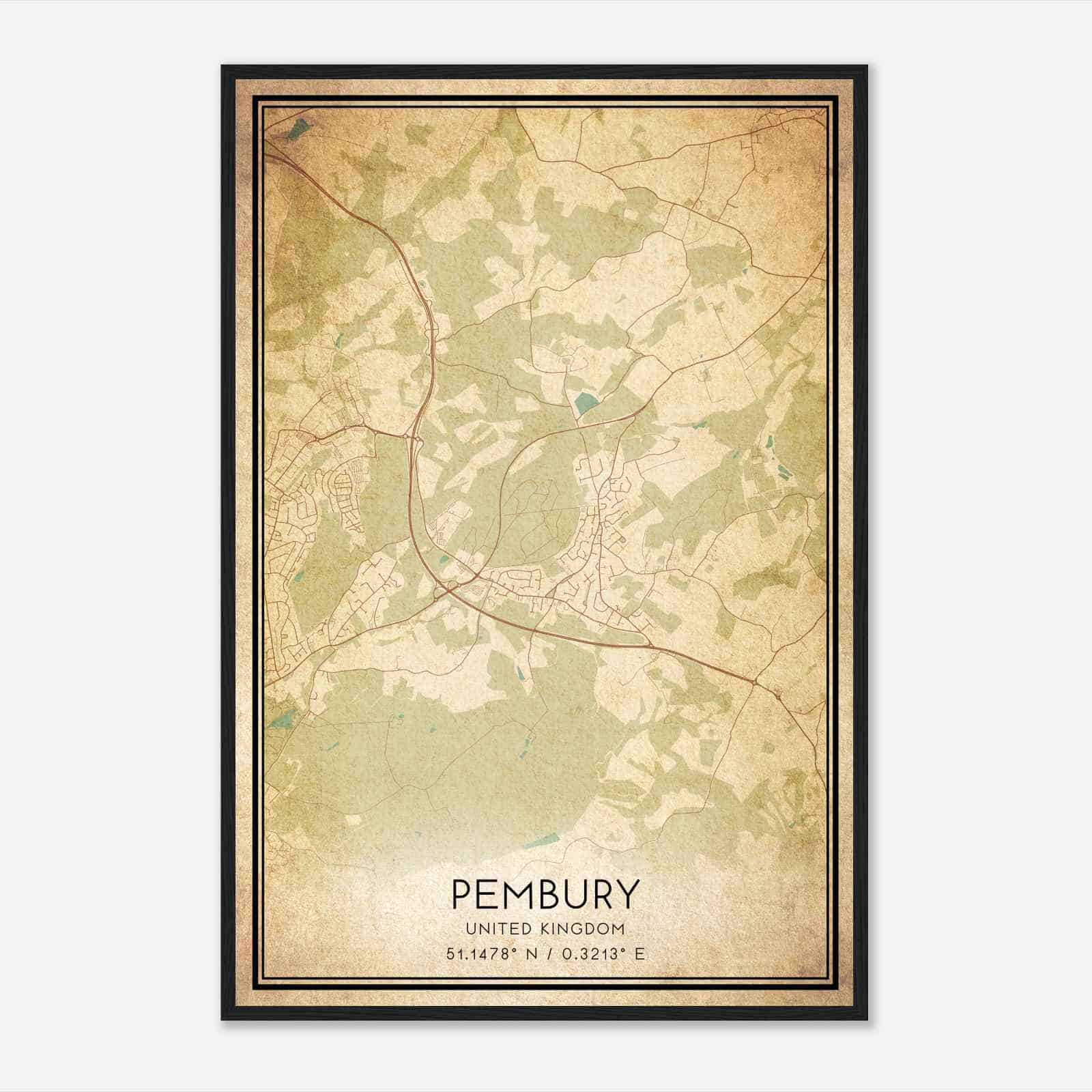 Vintage Pembury United Kingdom Map Poster, Pembury City Road Wall Art Print