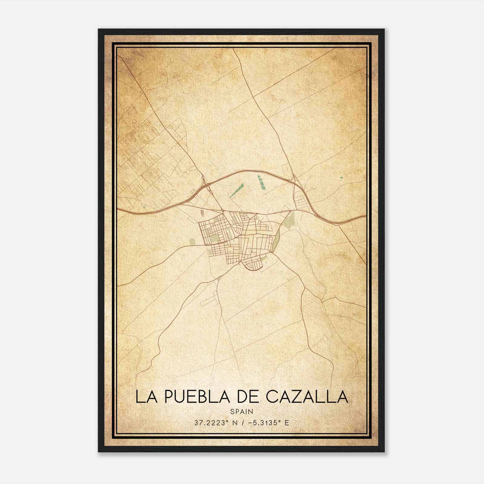 Vintage La Puebla de Cazalla Spain Map Poster, La Puebla de Cazalla City Road Wall Art Print