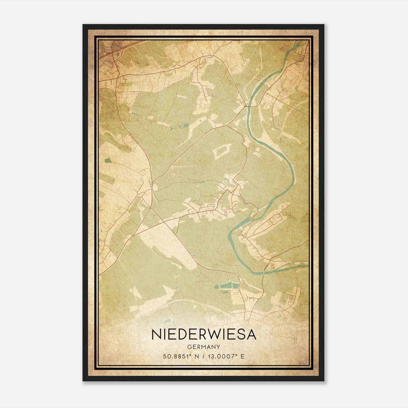 Vintage Lichtenwalde Germany Map Poster, Lichtenwalde City Road Wall Art Print