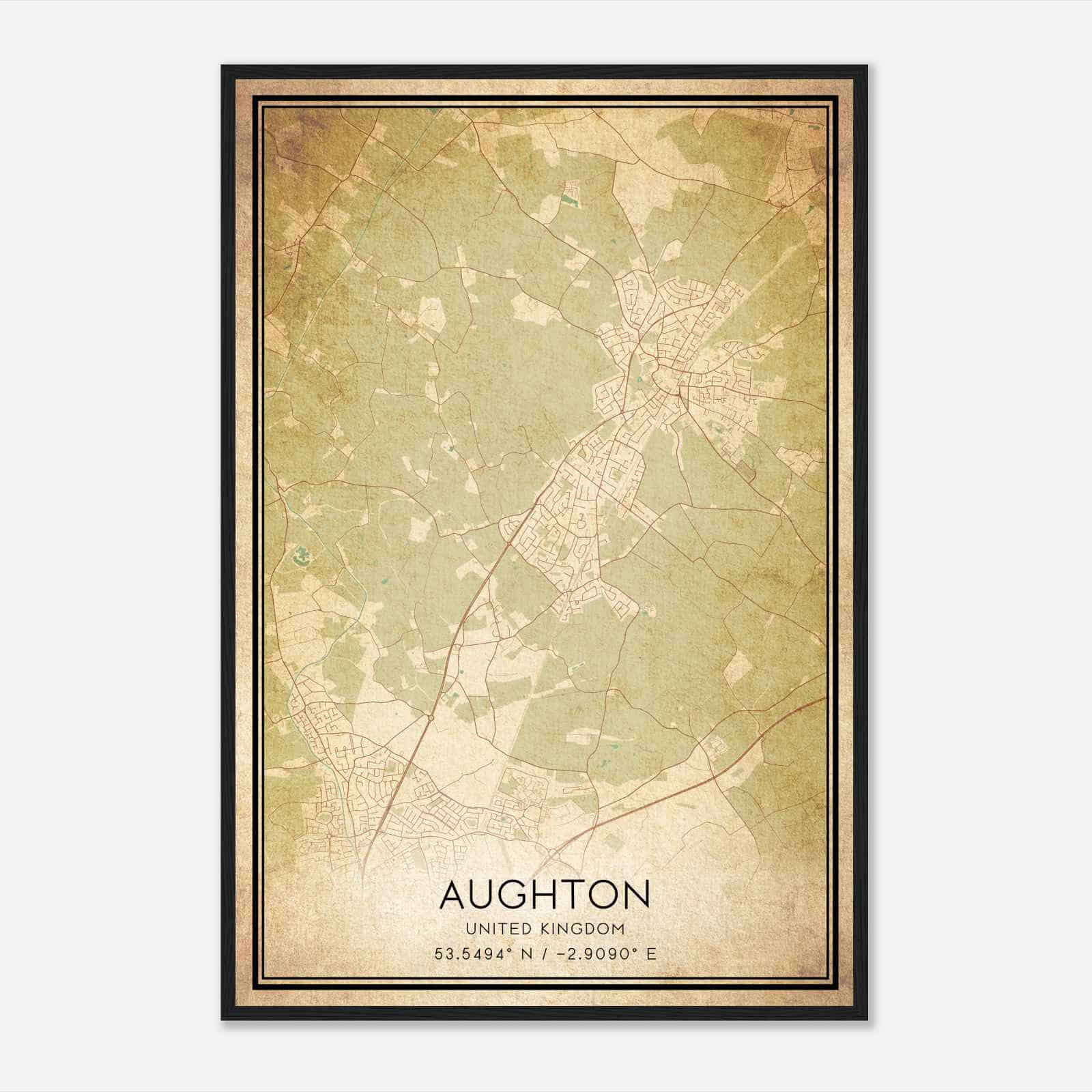 Vintage Aughton United Kingdom Map Poster, Aughton City Road Wall Art Print Vintage Aughton United Kingdom Map Poster, Aughton City Road Wall Art Print