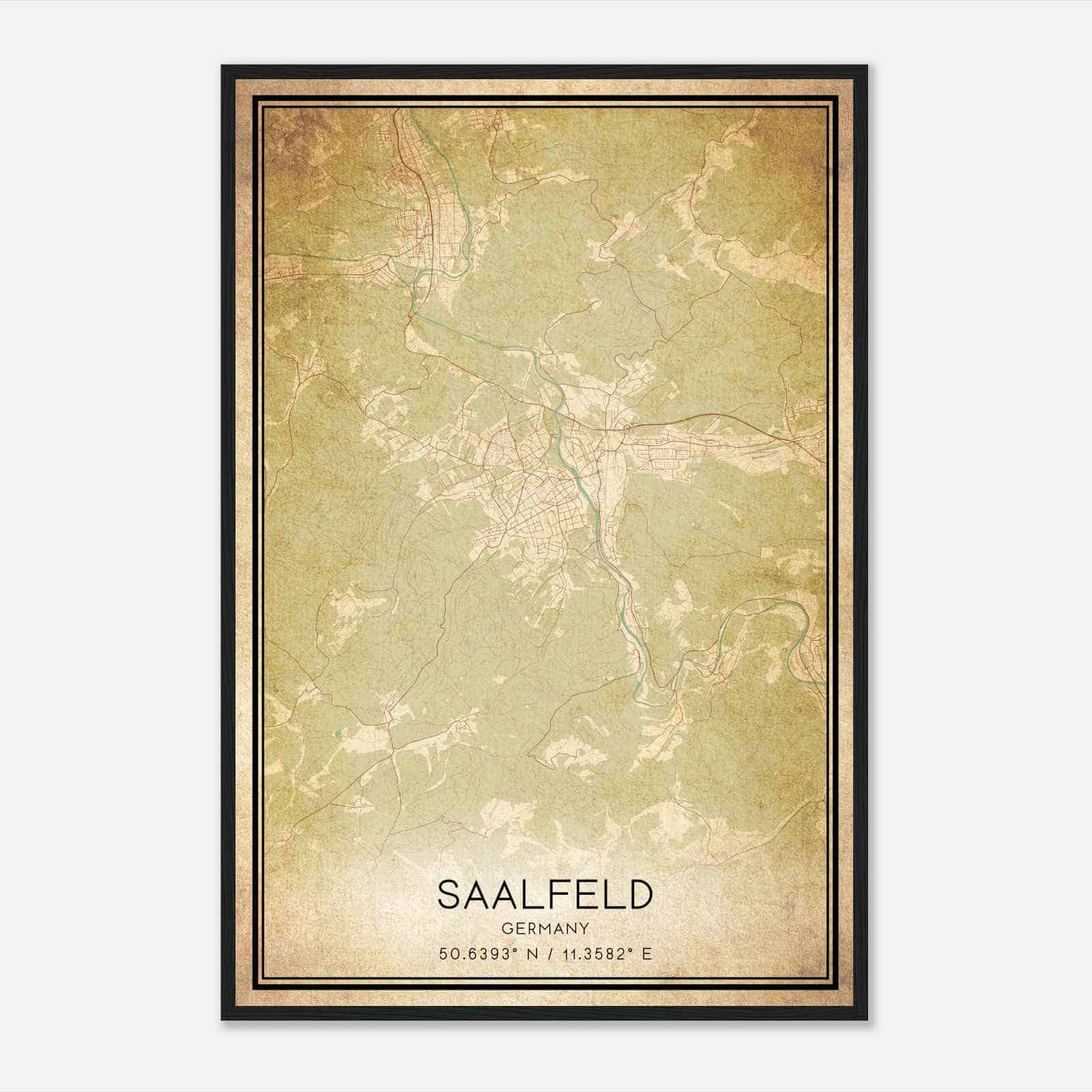 Vintage Saalfeld Germany Map Poster, Saalfeld City Road Wall Art Print