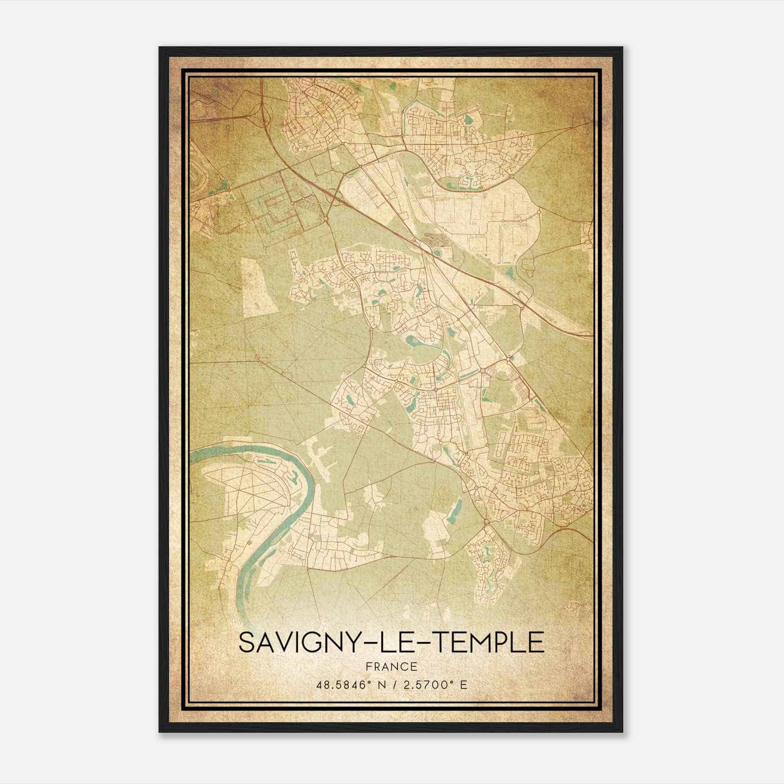 Vintage Savigny-le-Temple France Map Poster, Savigny-le-Temple City Road Wall Art Print