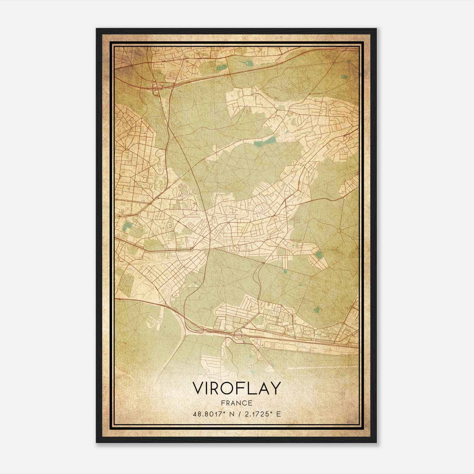 Vintage Viroflay France Map Poster, Viroflay City Road Wall Art Print