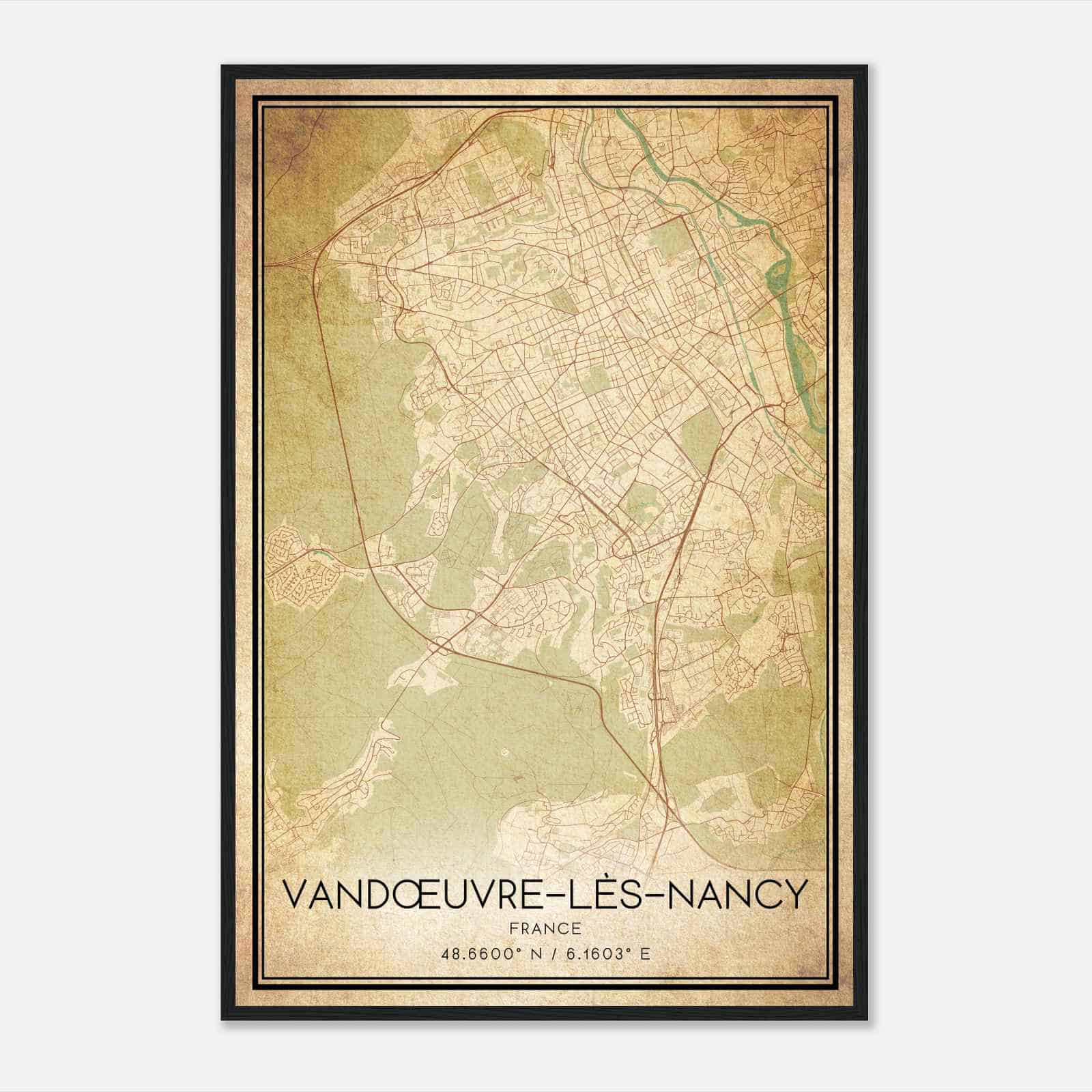 Vintage Vandoeuvre-les-Nancy France Map Poster, Vandoeuvre-les-Nancy City Road Wall Art Print