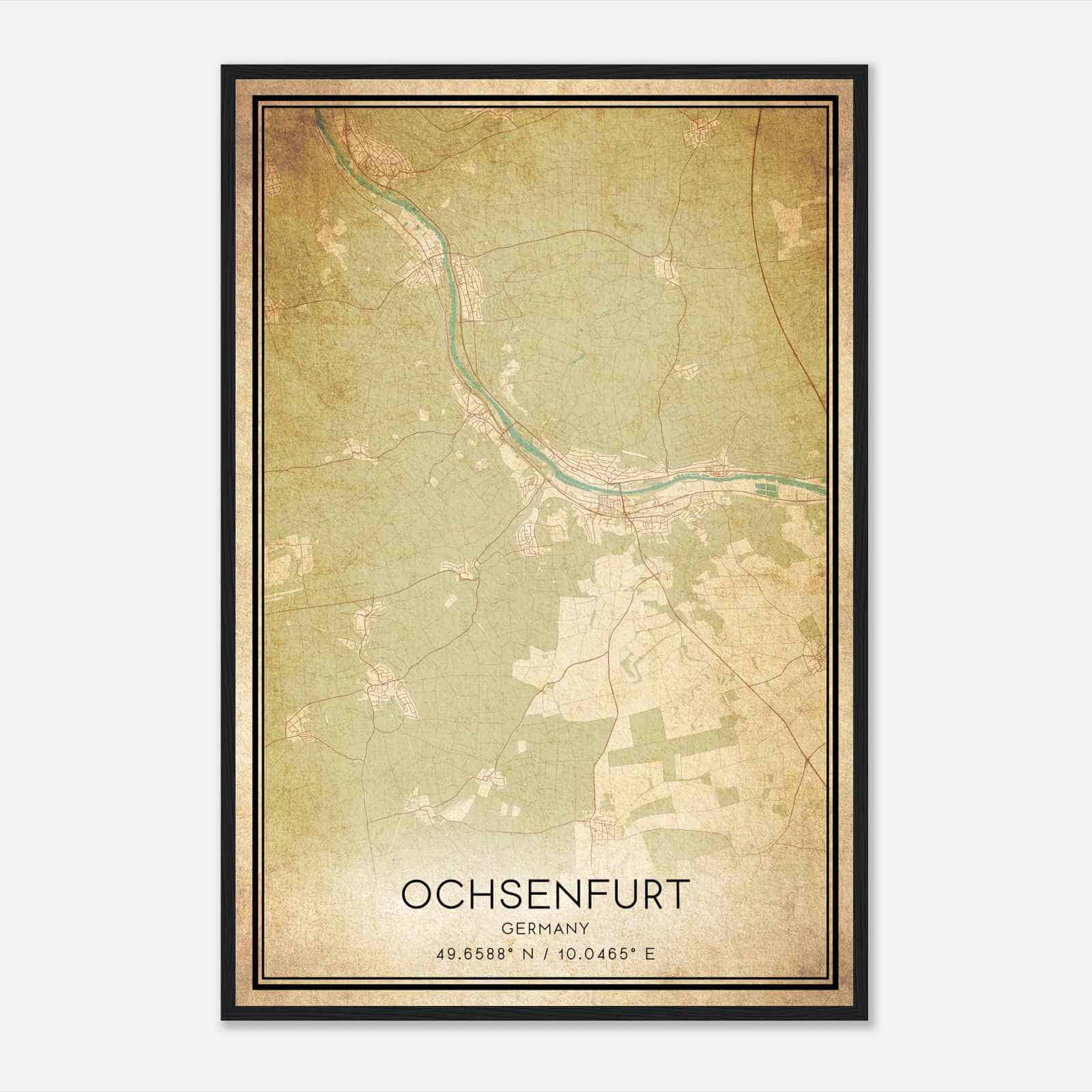 Vintage Ochsenfurt Germany Map Poster, Ochsenfurt City Road Wall Art Print