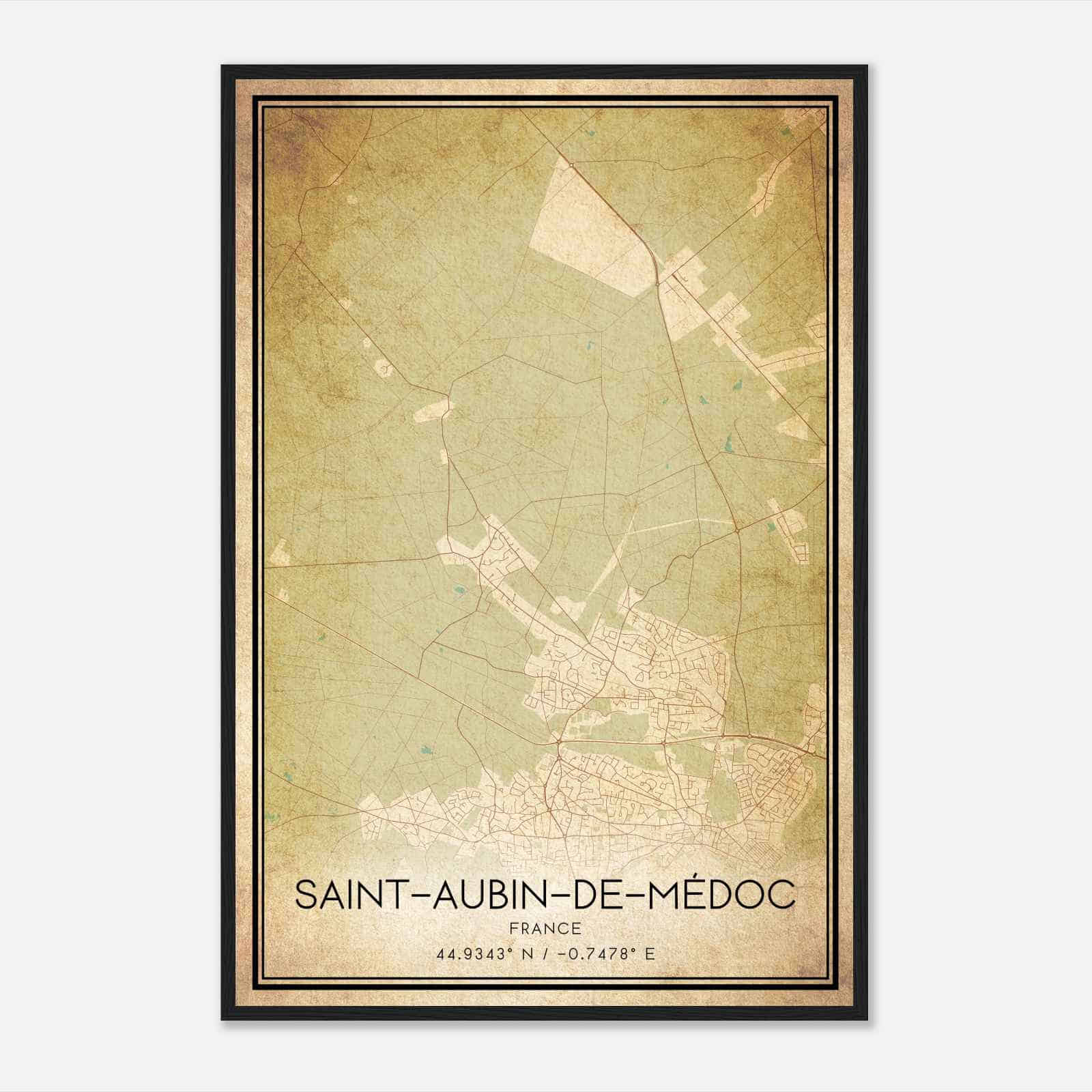 Vintage Saint-Aubin-de-Medoc France Map Poster, Saint-Aubin-de-Medoc City Road Wall Art Print