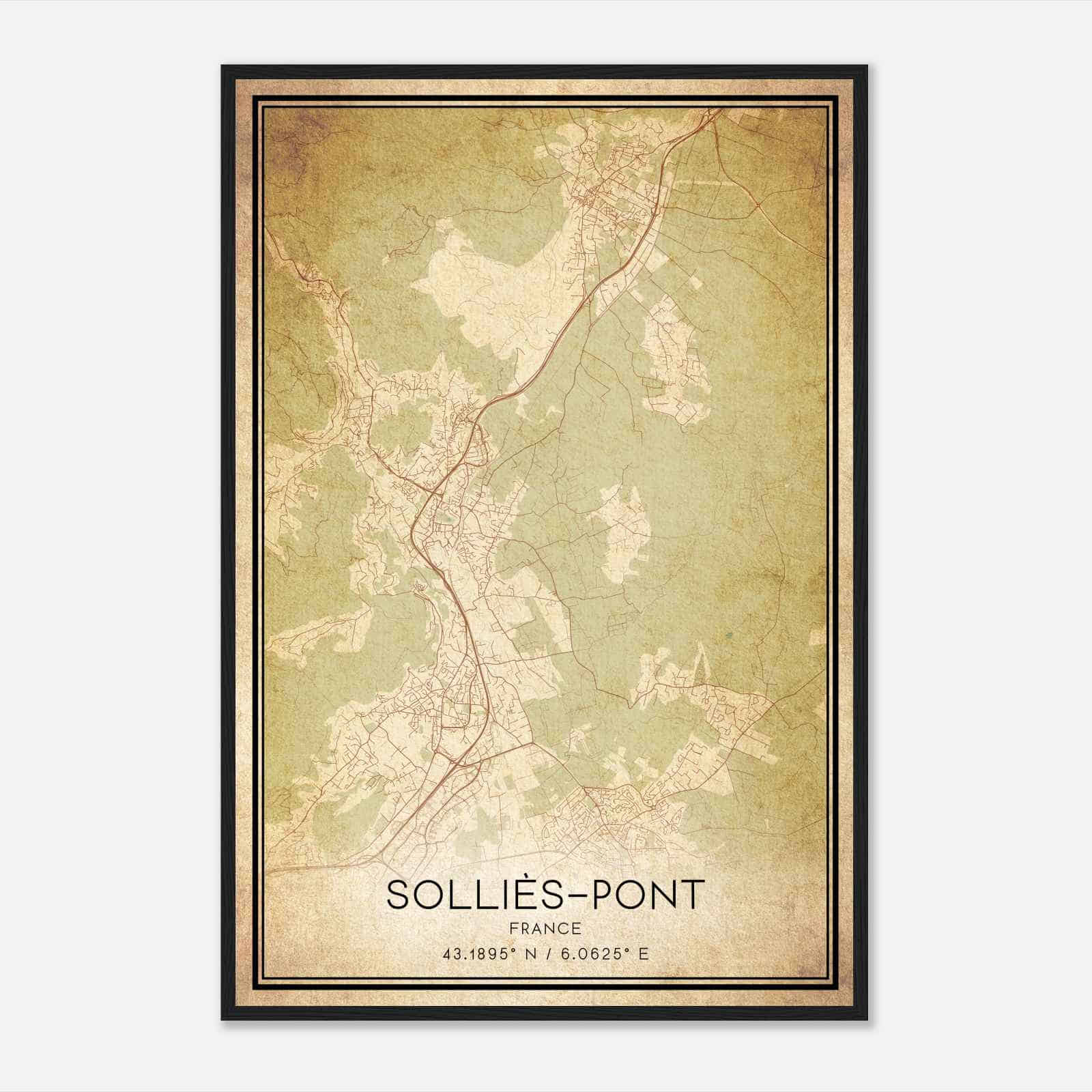 Vintage Sollies-Pont France Map Poster, Sollies-Pont City Road Wall Art Print