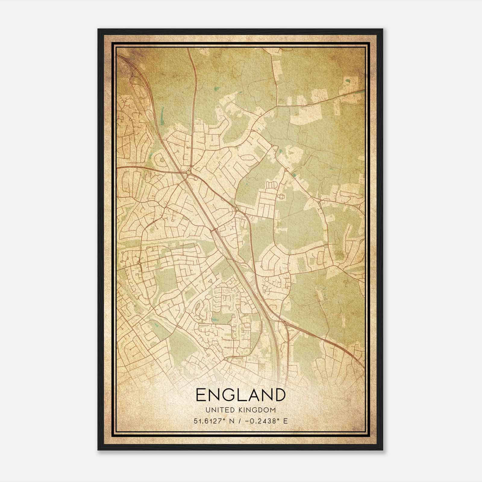 Vintage Mill Hill United Kingdom Map Poster, Mill Hill City Road Wall Art Print Vintage Mill Hill United Kingdom Map Poster, Mill Hill City Road Wall Art Print