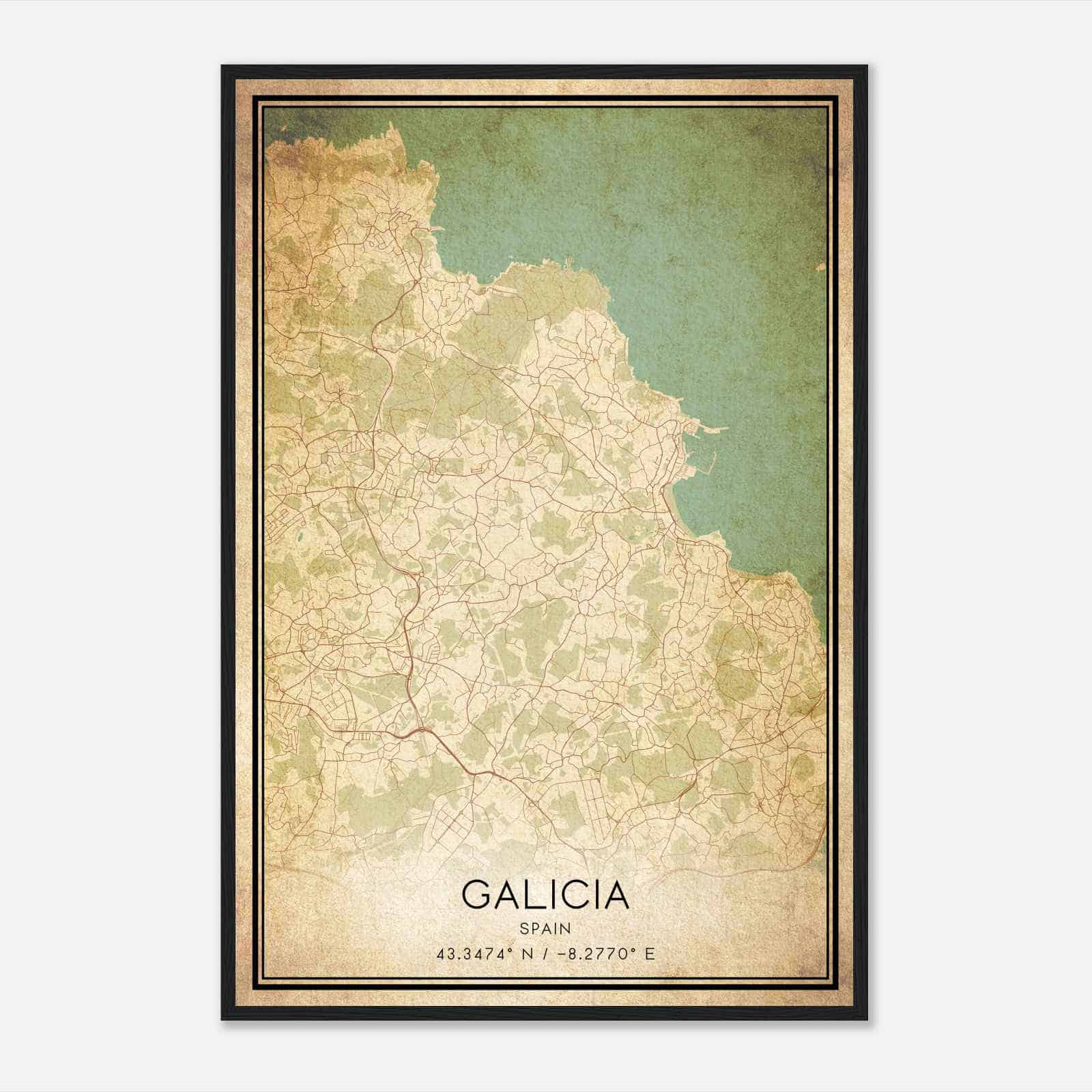 Vintage Sada Spain Map Poster, Sada City Road Wall Art Print