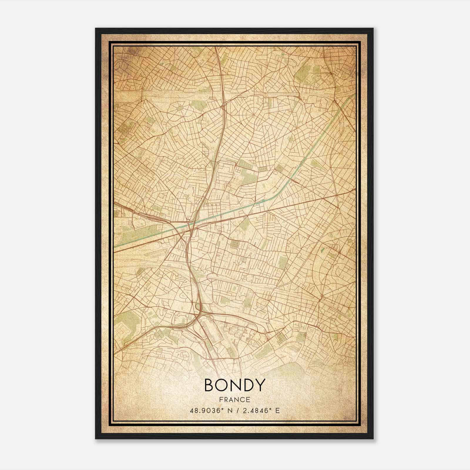 Vintage Bondy France Map Poster, Bondy City Road Wall Art Print Vintage Bondy France Map Poster, Bondy City Road Wall Art Print