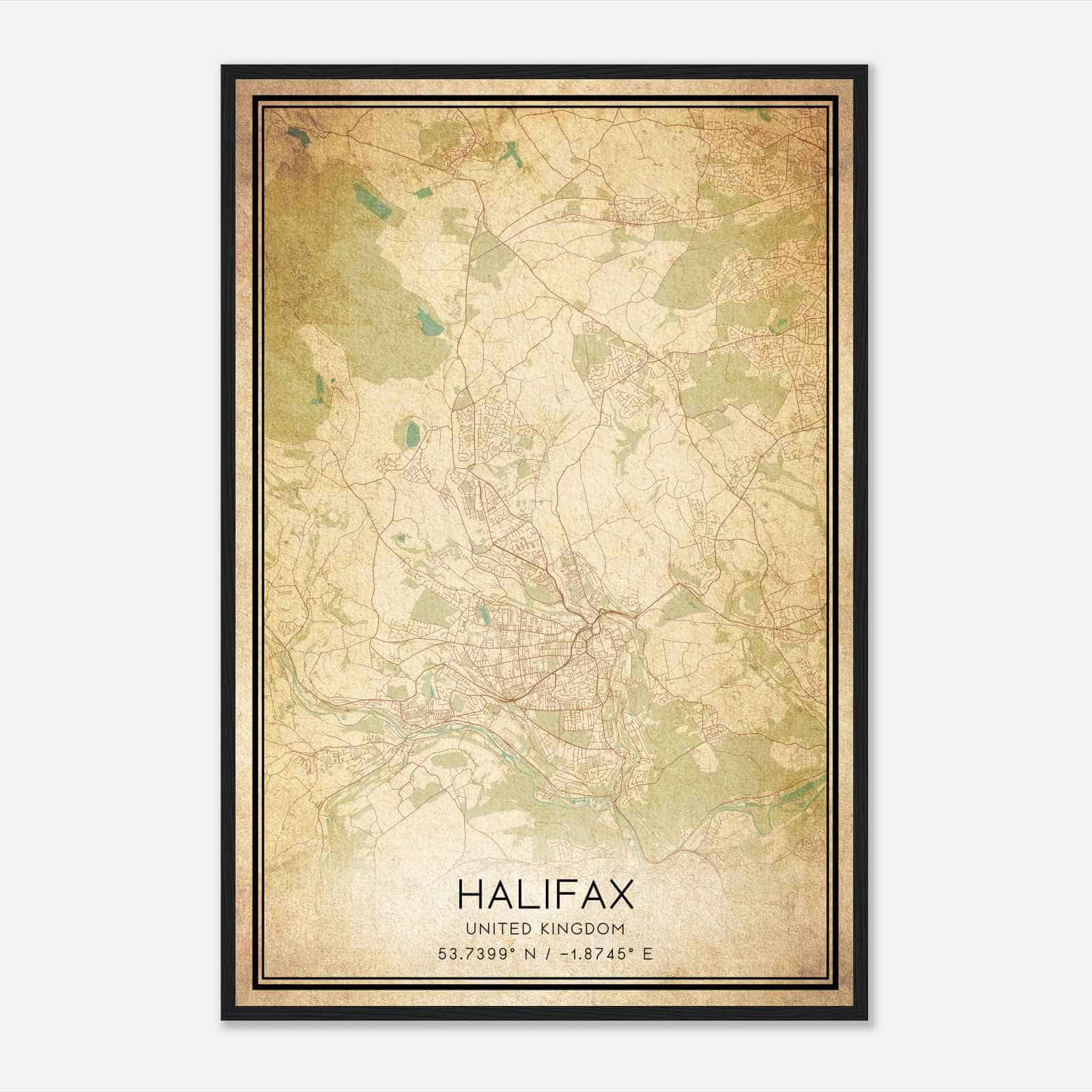 Vintage Halifax United Kingdom Map Poster, Halifax City Road Wall Art Print