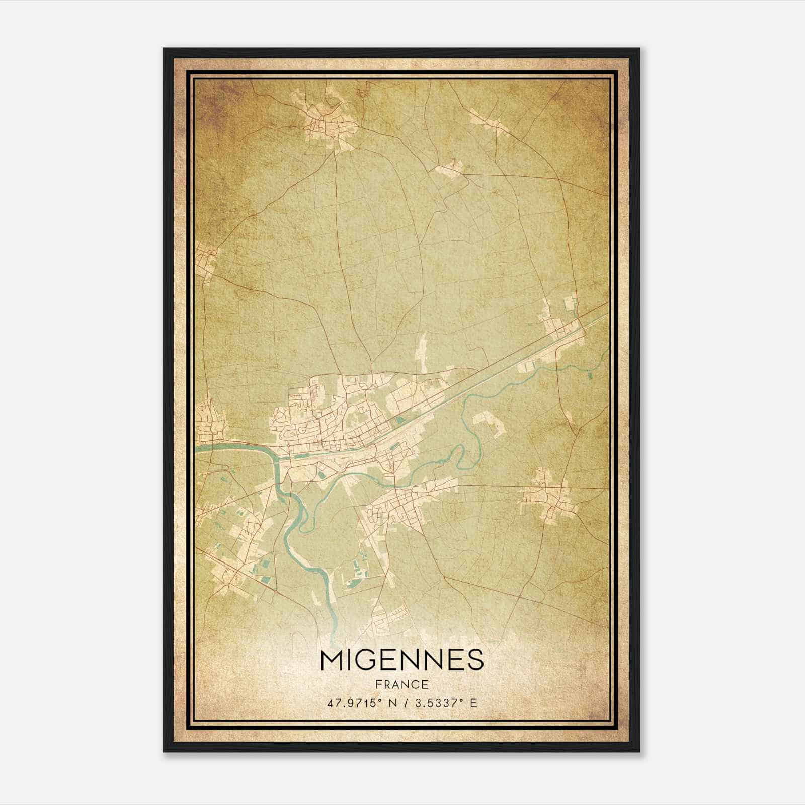 Vintage Migennes France Map Poster, Migennes City Road Wall Art Print Vintage Migennes France Map Poster, Migennes City Road Wall Art Print