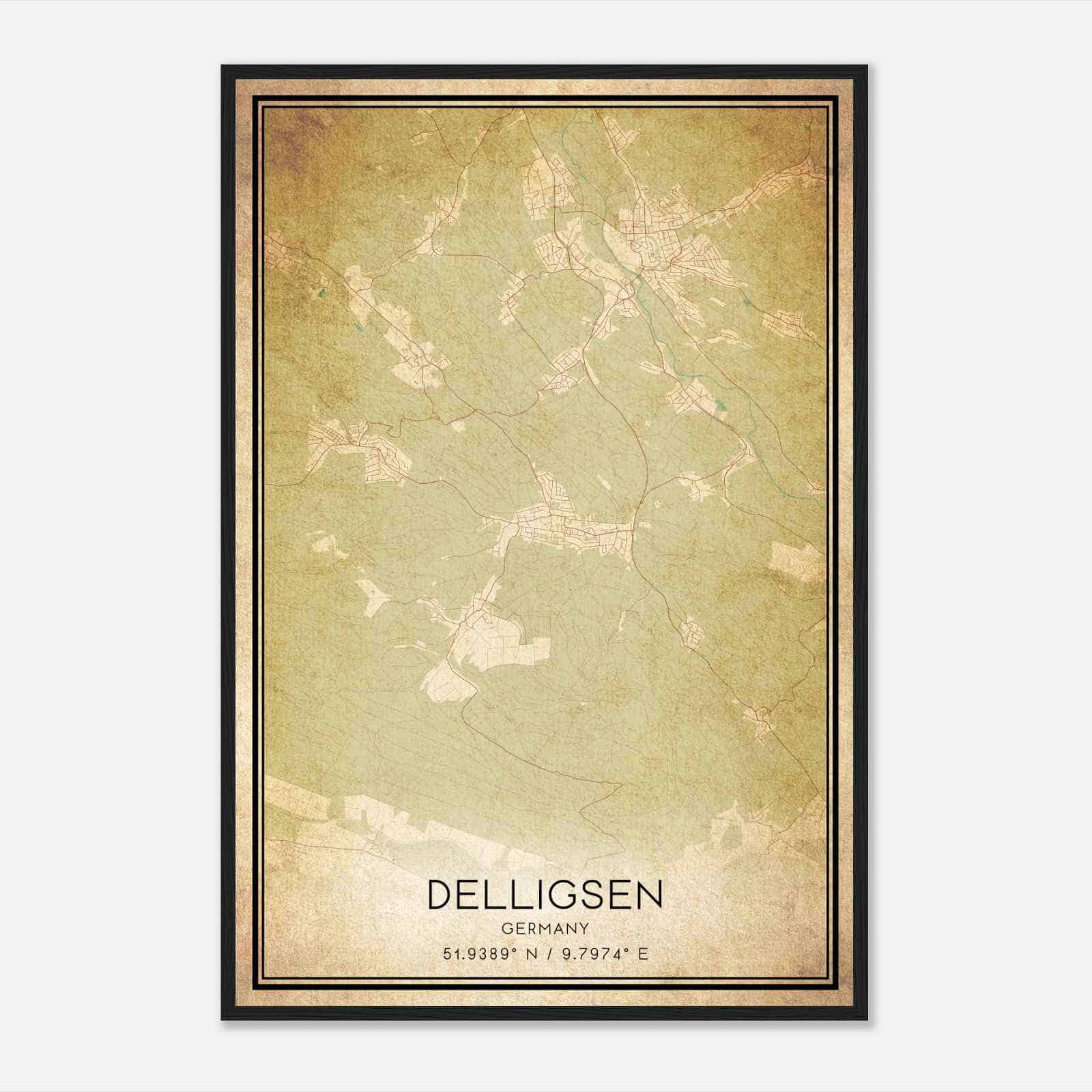 Vintage Delligsen Germany Map Poster, Delligsen City Road Wall Art Print