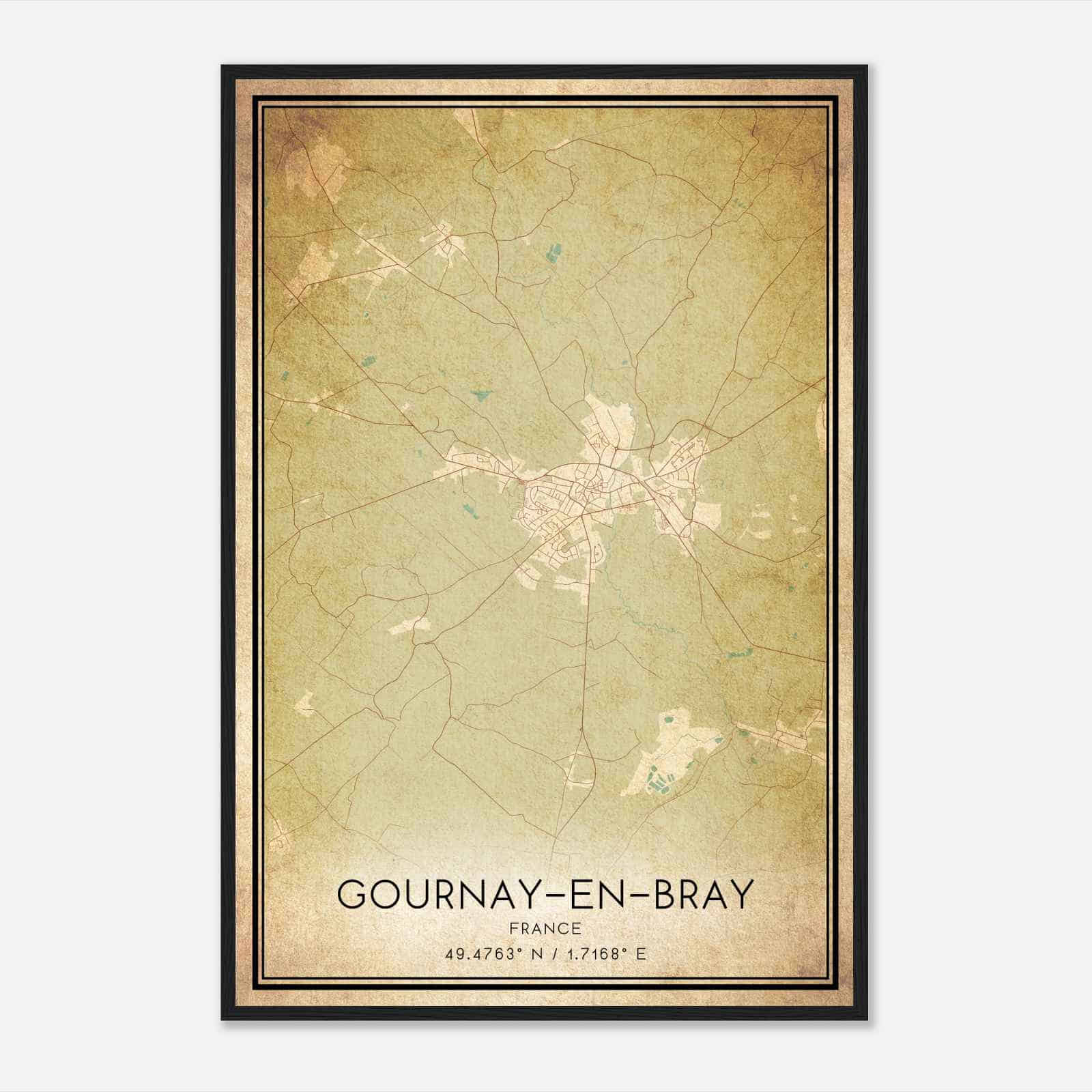Vintage Gournay-en-Bray France Map Poster, Gournay-en-Bray City Road Wall Art Print