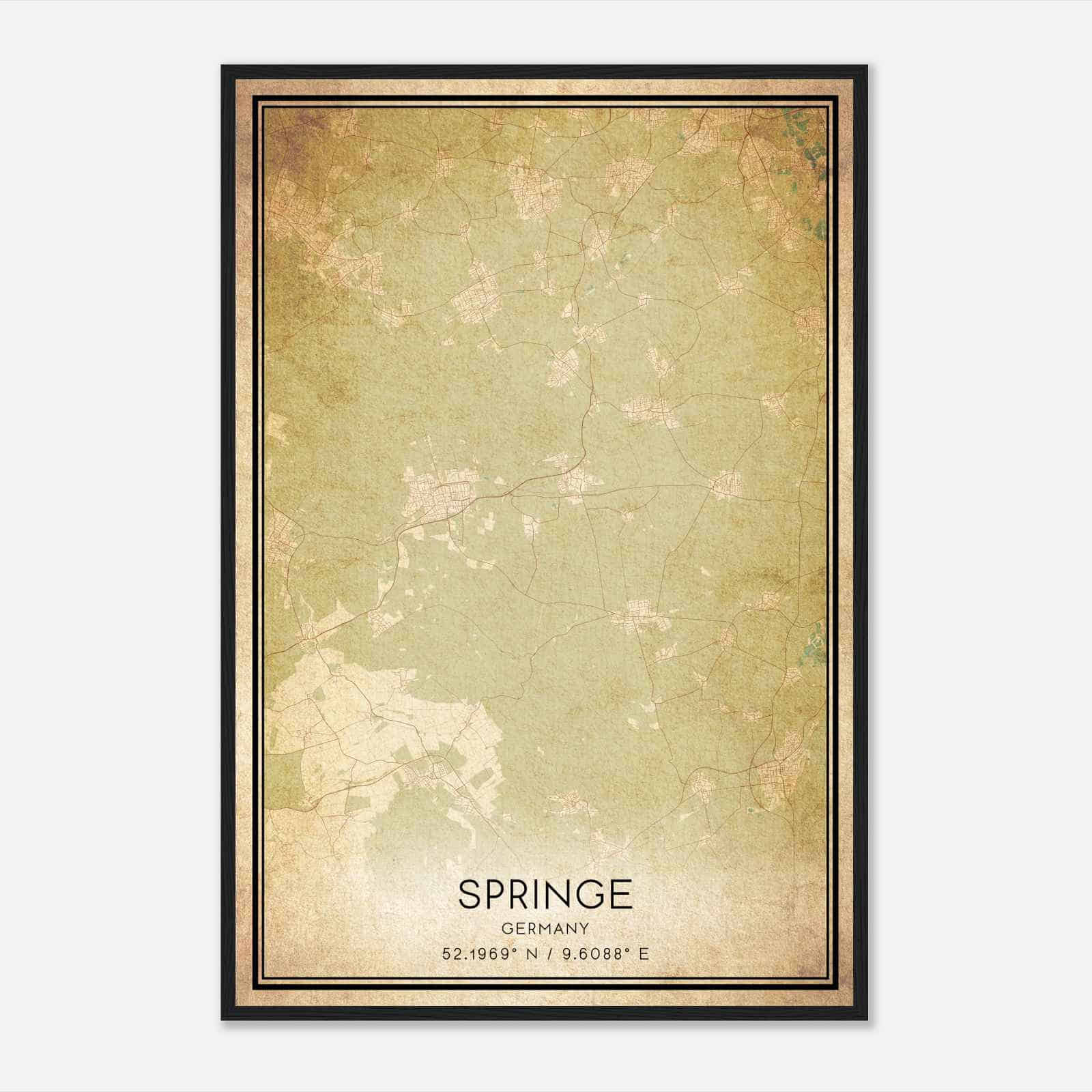 Vintage Springe Germany Map Poster, Springe City Road Wall Art Print