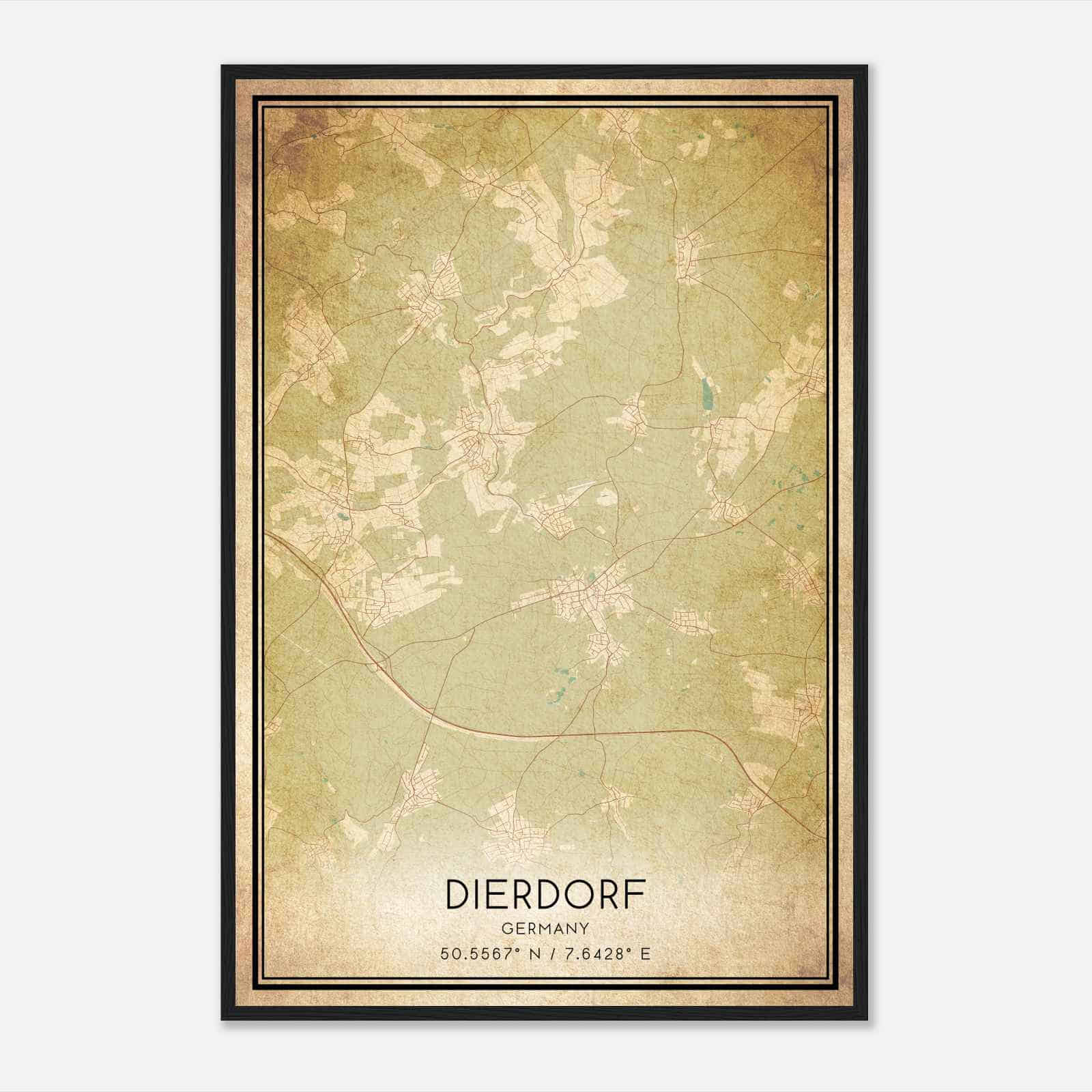 Vintage Dierdorf Germany Map Poster, Dierdorf City Road Wall Art Print