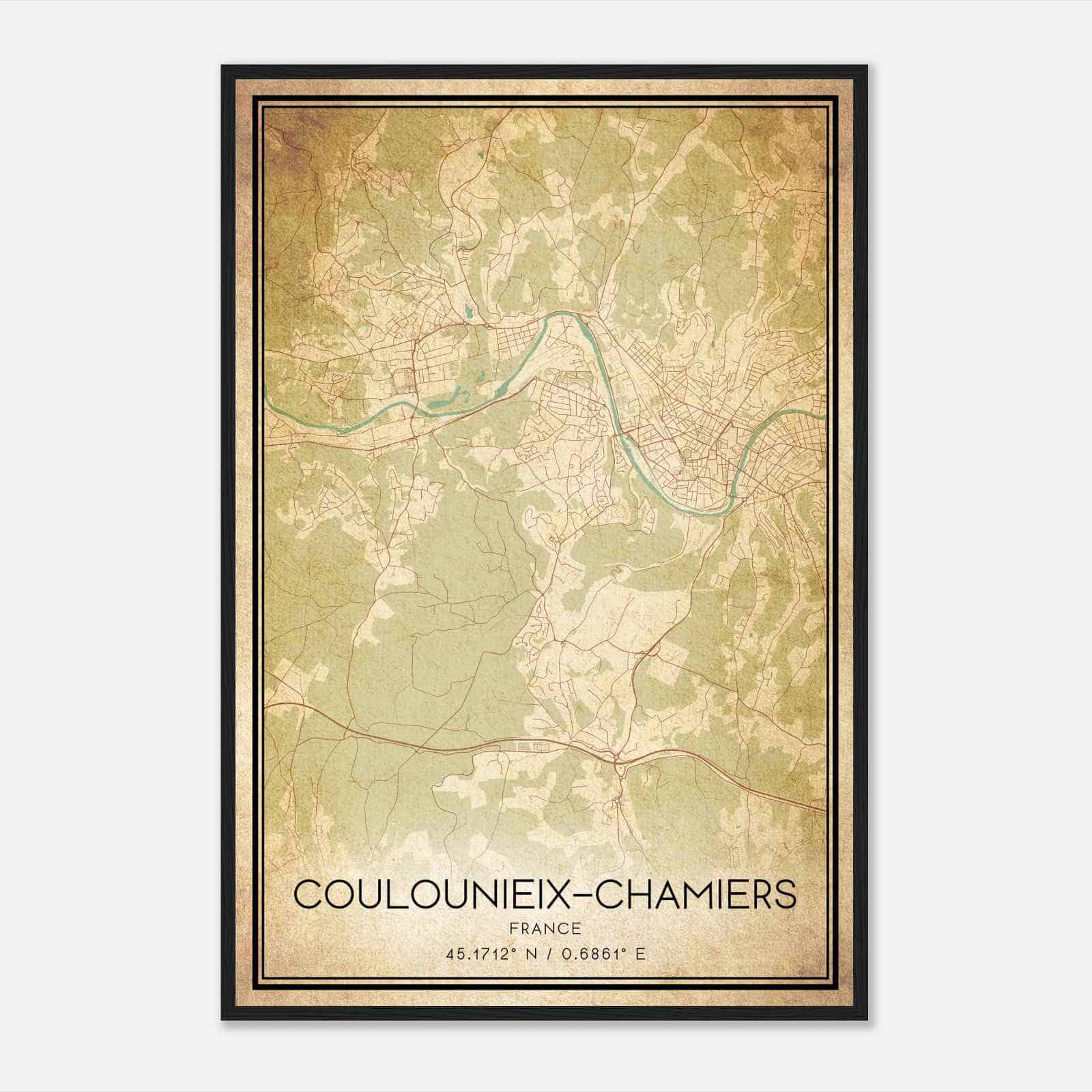 Vintage Coulounieix France Map Poster, Coulounieix City Road Wall Art Print