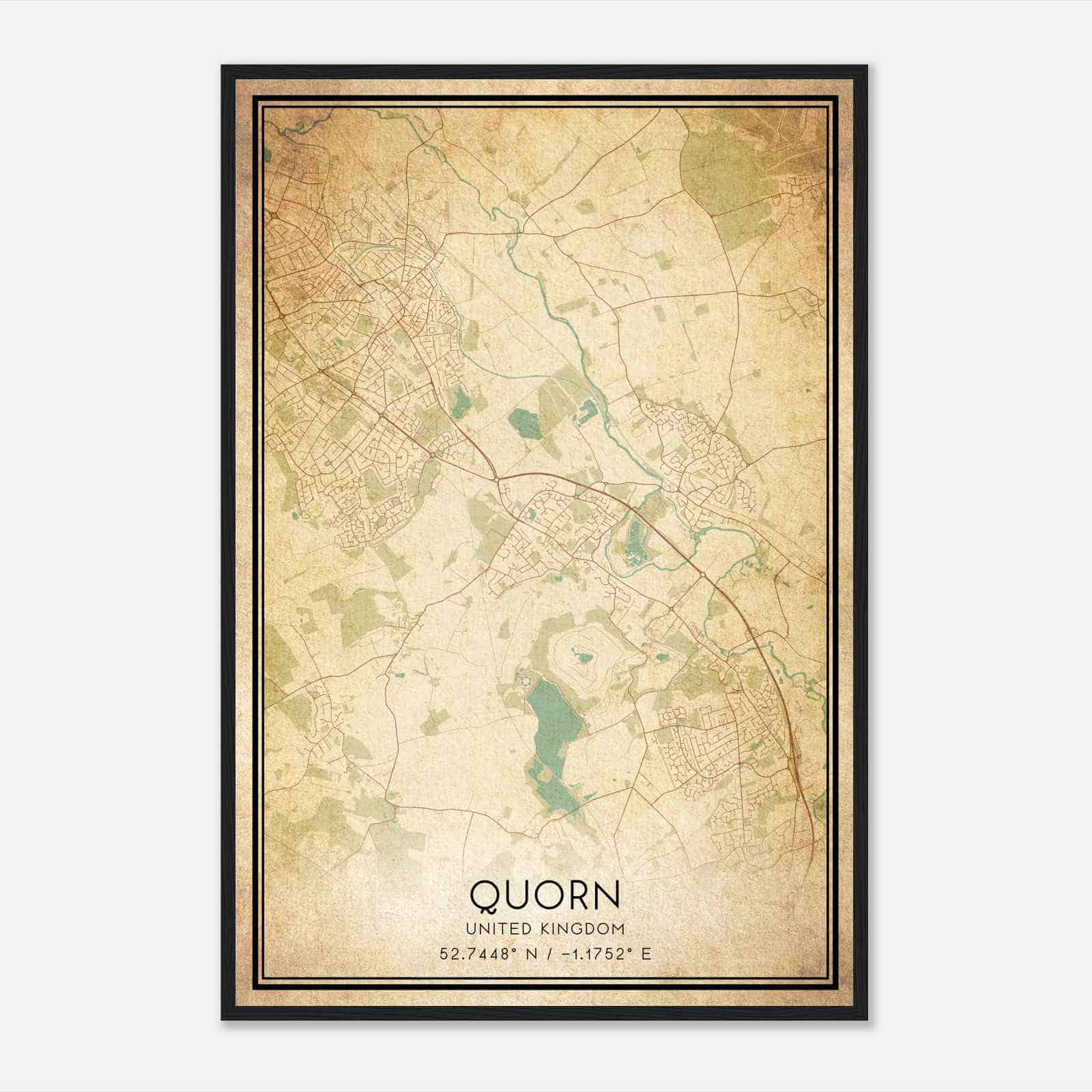 Vintage Quorndon United Kingdom Map Poster, Quorndon City Road Wall Art Print