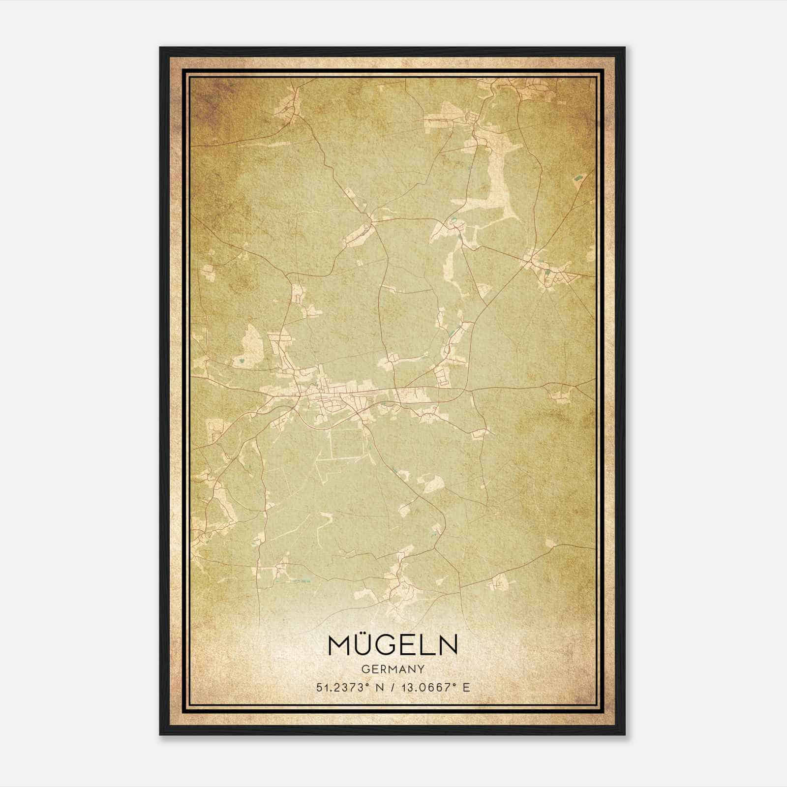 Vintage Mugeln Germany Map Poster, Mugeln City Road Wall Art Print