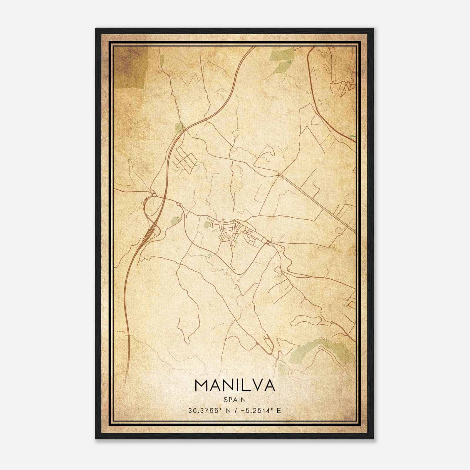 Vintage Manilva Spain Map Poster, Manilva City Road Wall Art Print