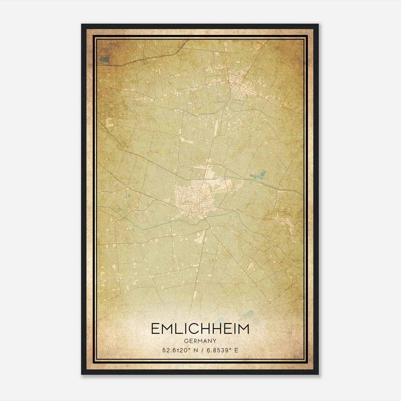 Vintage Emlichheim Germany Map Poster, Emlichheim City Road Wall Art Print