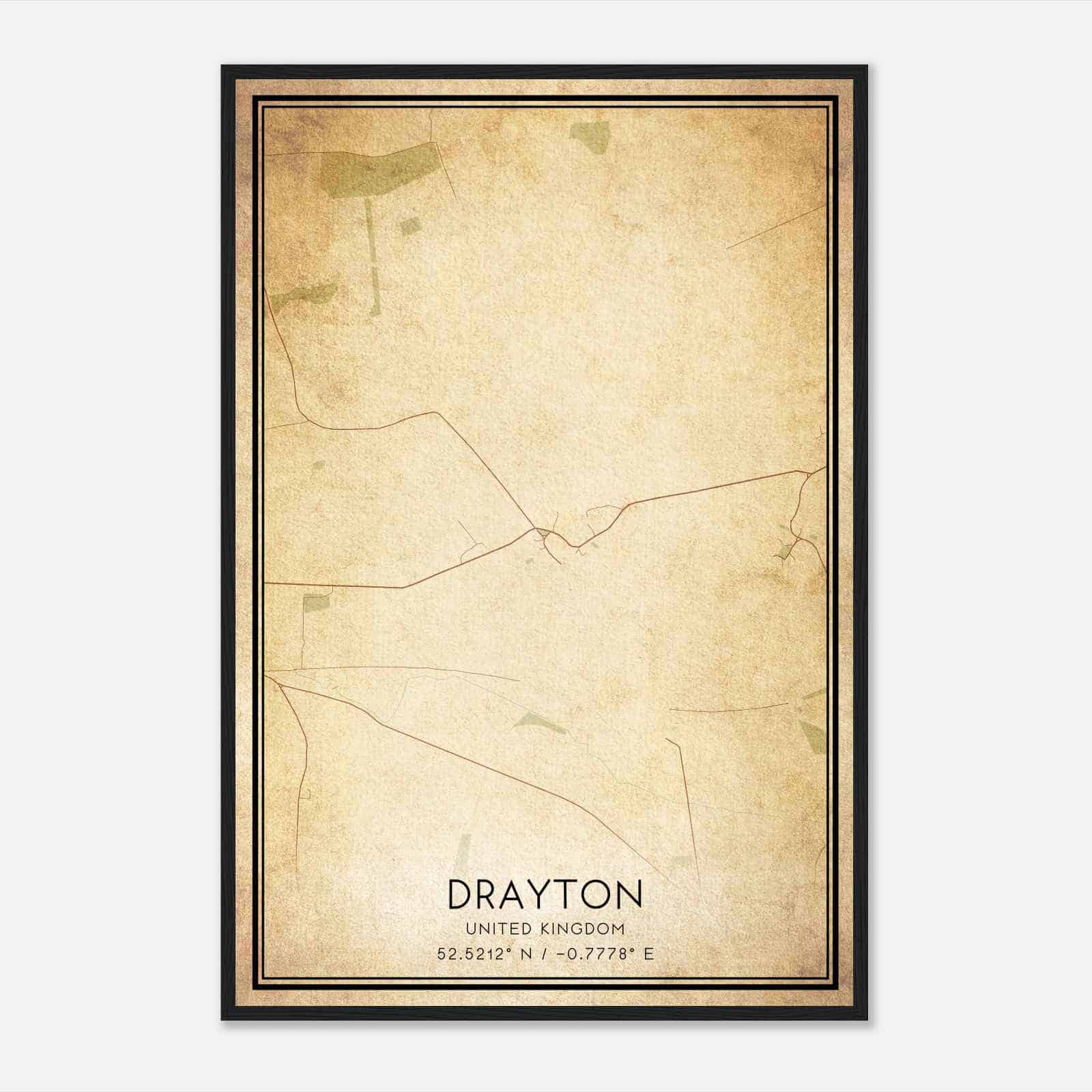 Vintage Drayton United Kingdom Map Poster, Drayton City Road Wall Art Print