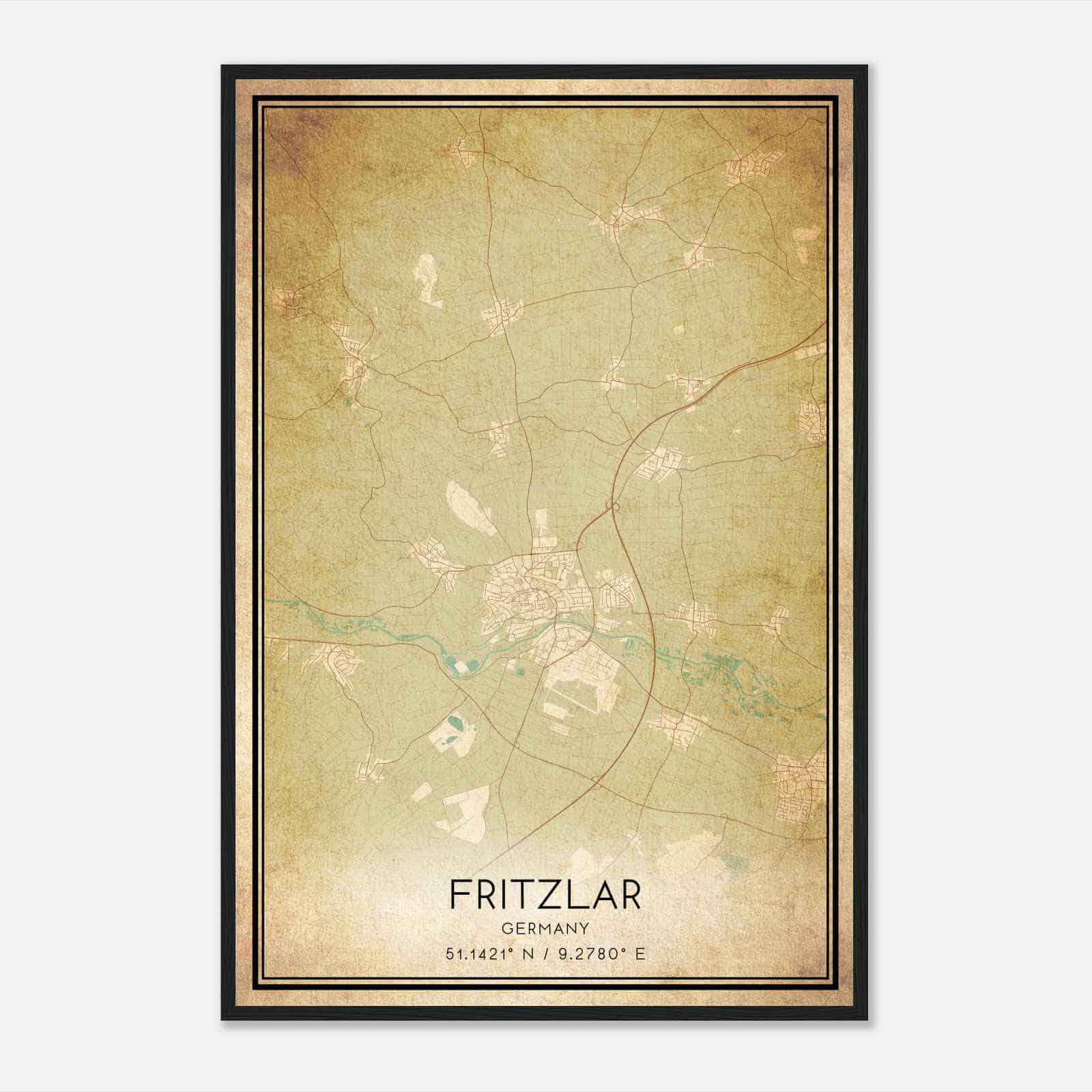 Vintage Fritzlar Germany Map Poster, Fritzlar City Road Wall Art Print