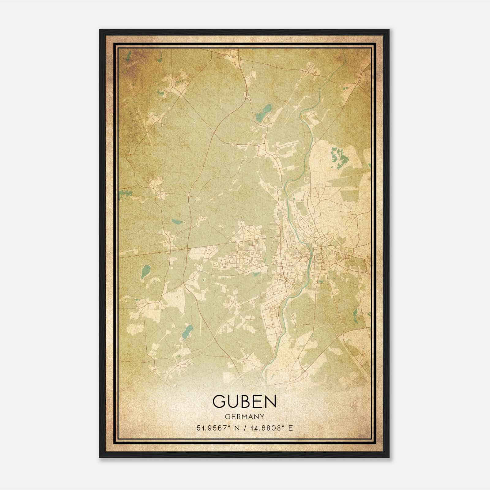 Vintage Guben Germany Map Poster, Guben City Road Wall Art Print Vintage Guben Germany Map Poster, Guben City Road Wall Art Print