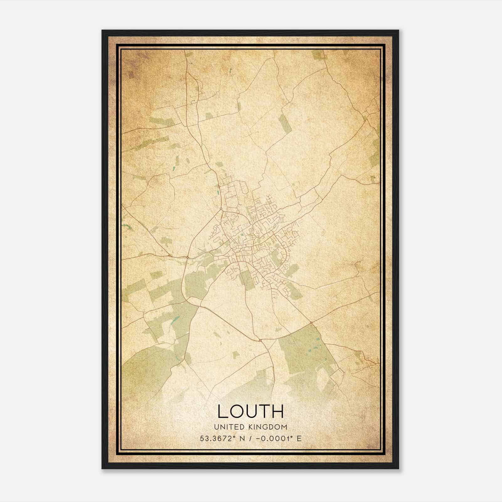 Vintage Louth United Kingdom Map Poster, Louth City Road Wall Art Print