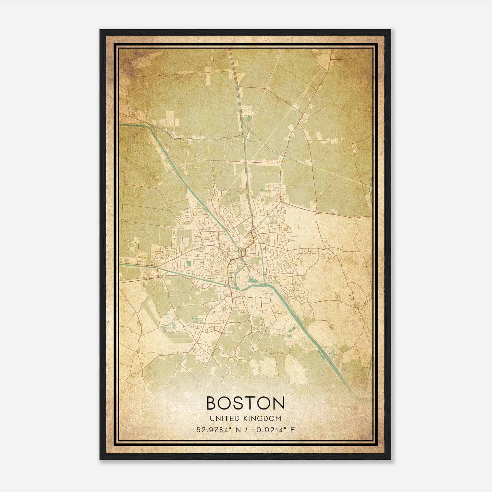 Vintage Boston United Kingdom Map Poster, Boston City Road Wall Art Print