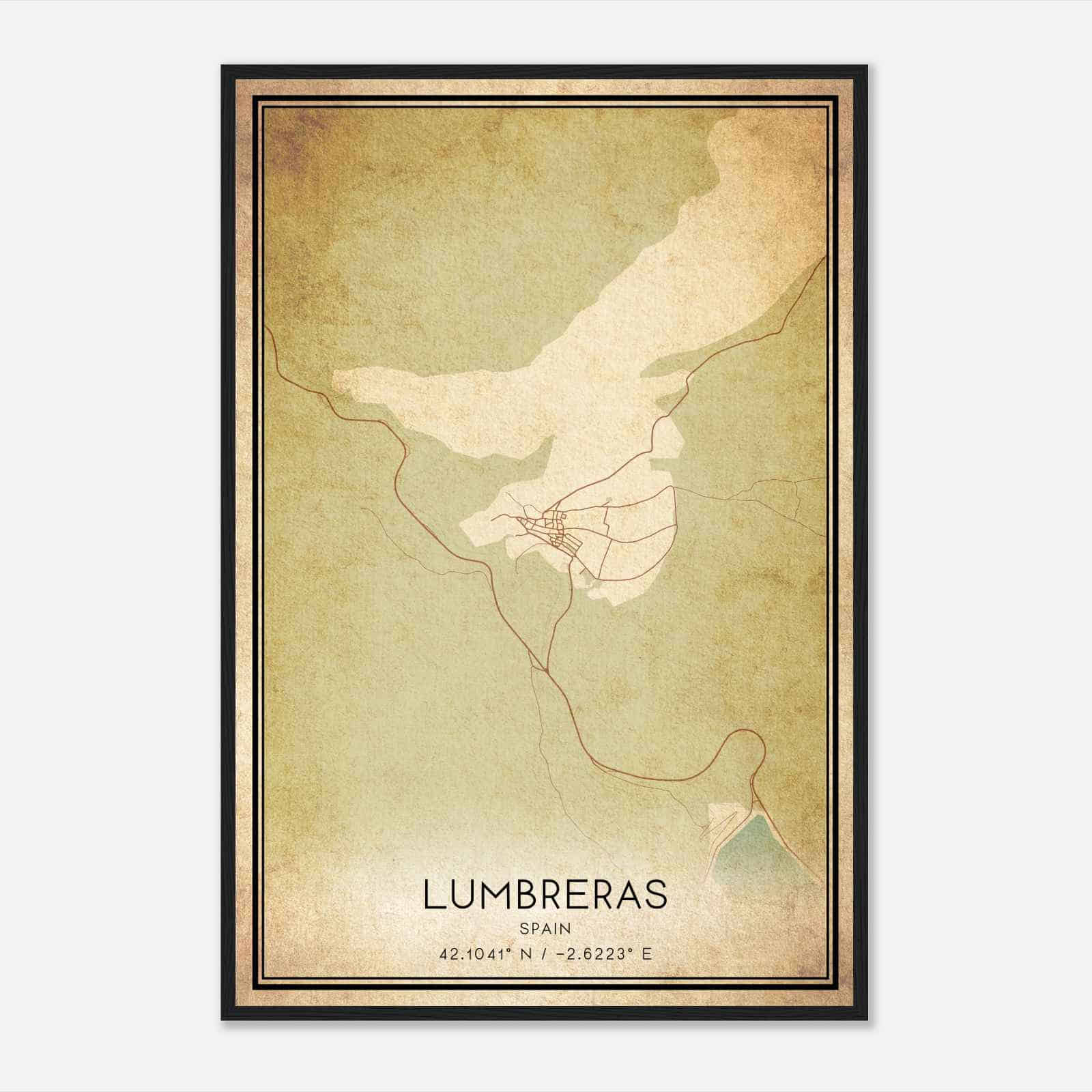 Vintage Lumbreras Spain Map Poster, Lumbreras City Road Wall Art Print