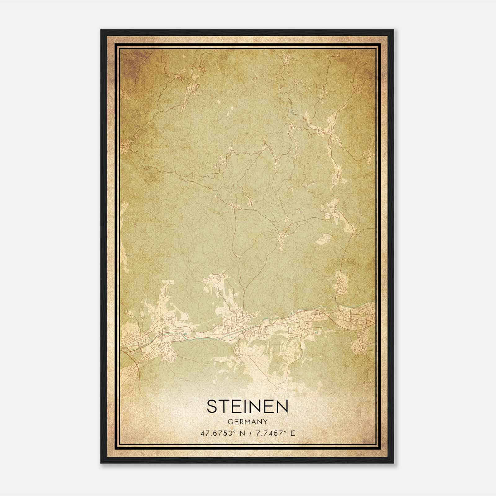 Vintage Steinen Germany Map Poster, Steinen City Road Wall Art Print