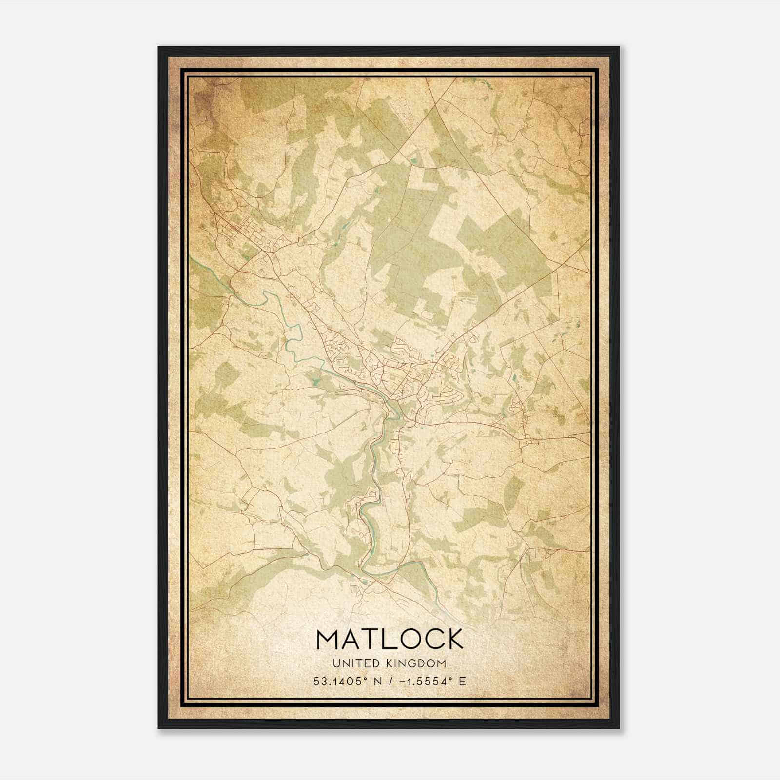 Vintage Matlock United Kingdom Map Poster, Matlock City Road Wall Art Print