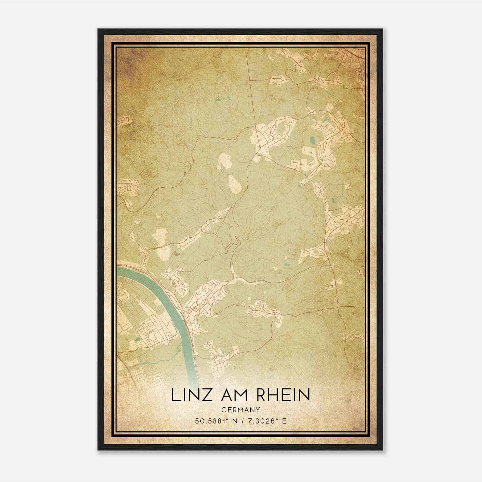 Vintage Linz am Rhein Germany Map Poster, Linz am Rhein City Road Wall Art Print