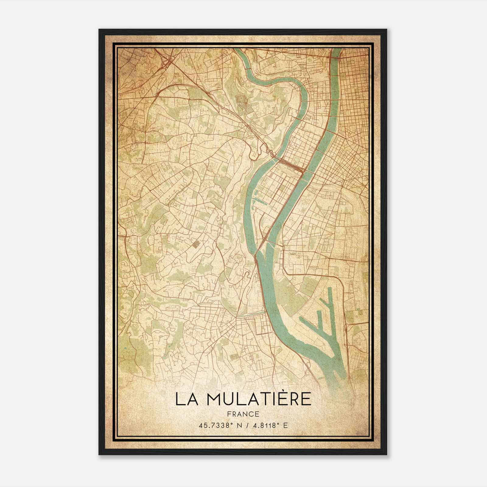 Vintage La Mulatiere France Map Poster, La Mulatiere City Road Wall Art Print