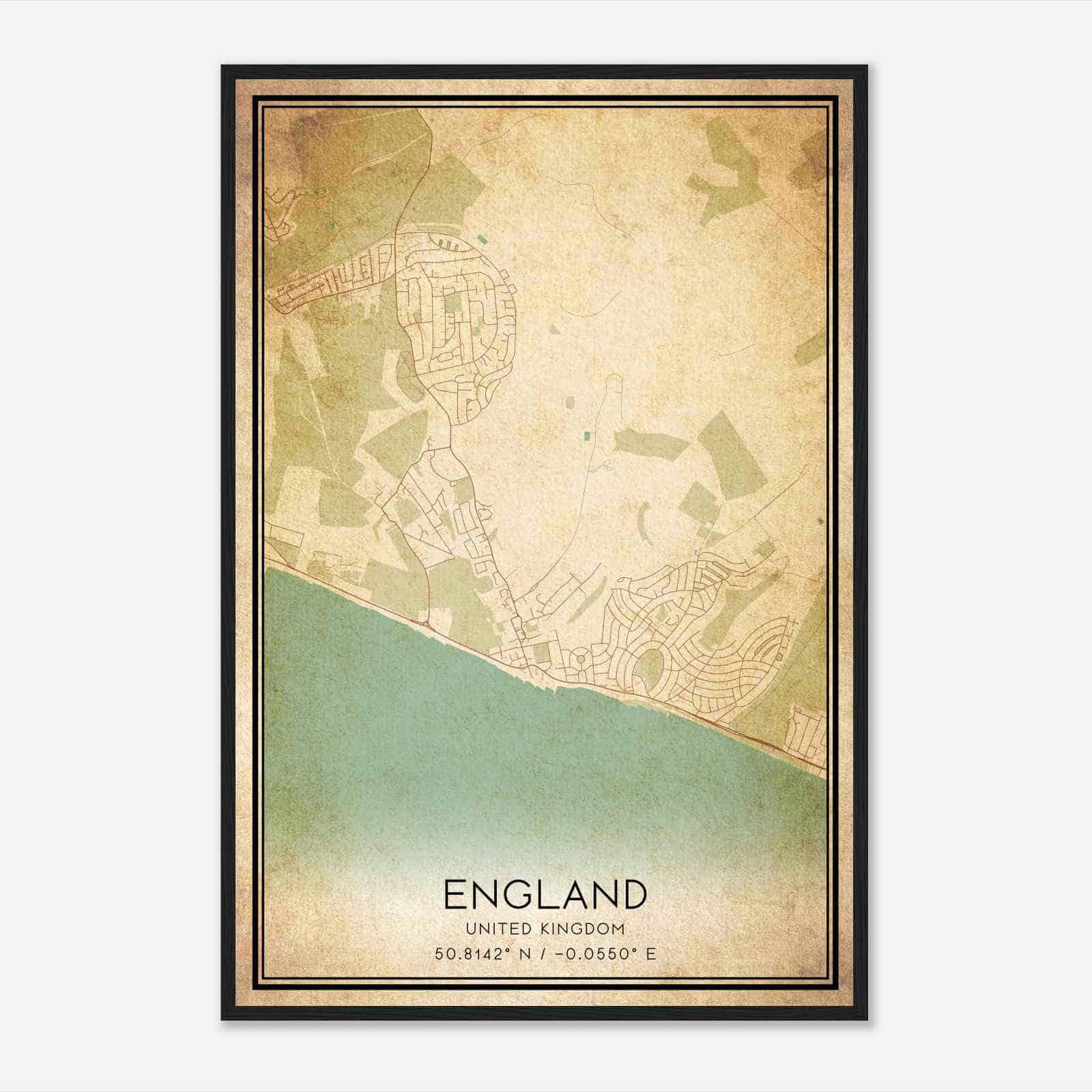 Vintage Rottingdean United Kingdom Map Poster, Rottingdean City Road Wall Art Print
