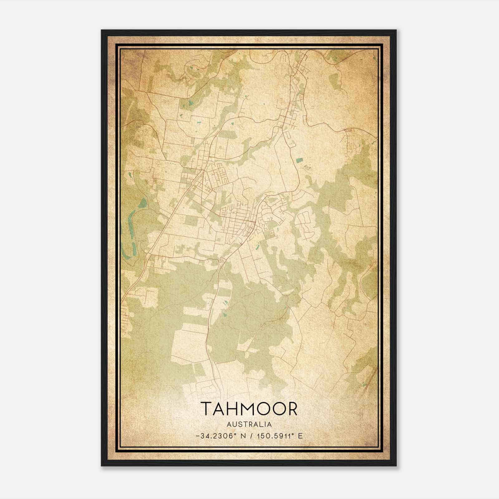 Vintage Tahmoor Australia Map Poster, Tahmoor City Road Wall Art Print