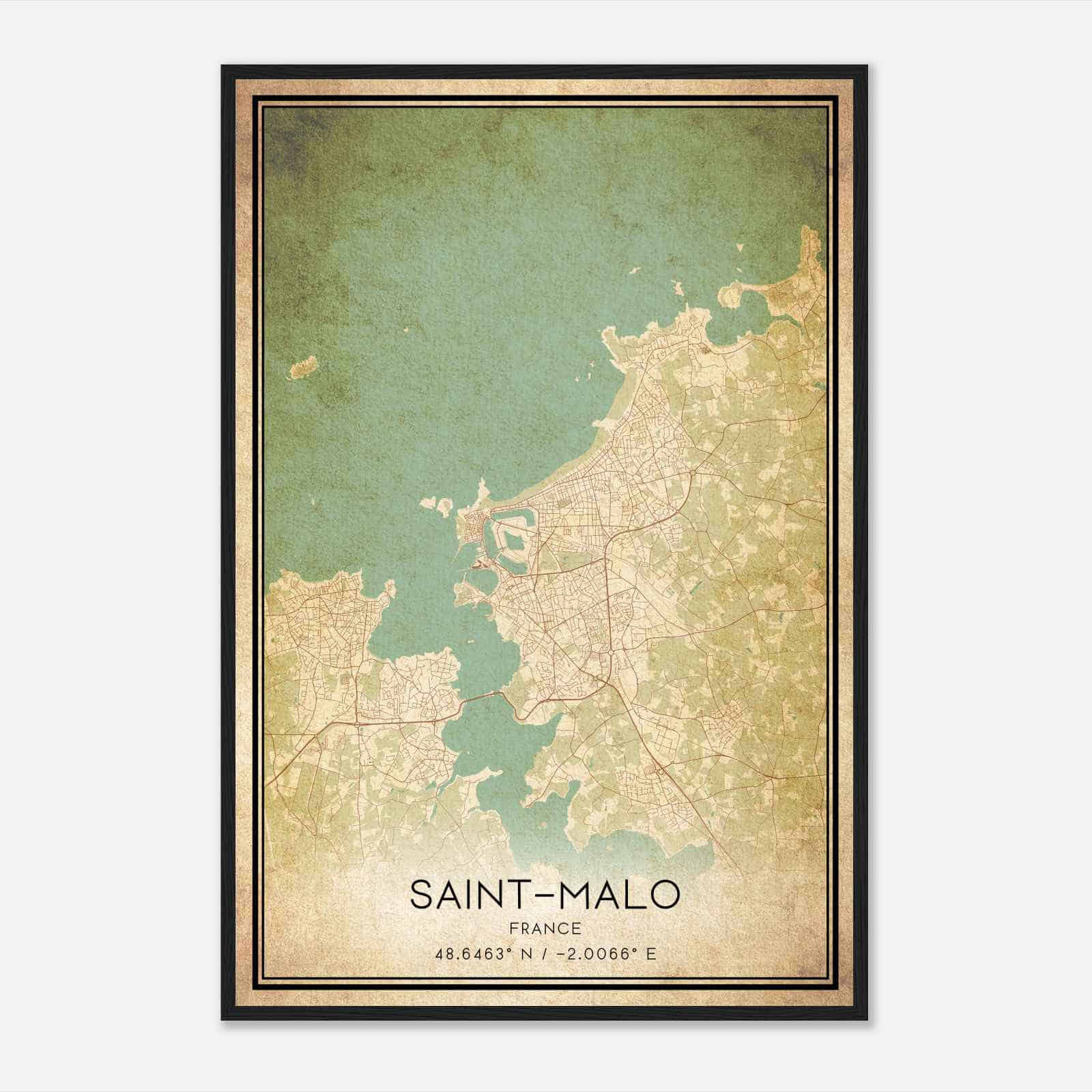 Vintage Saint-Malo France Map Poster, Saint-Malo City Road Wall Art Print