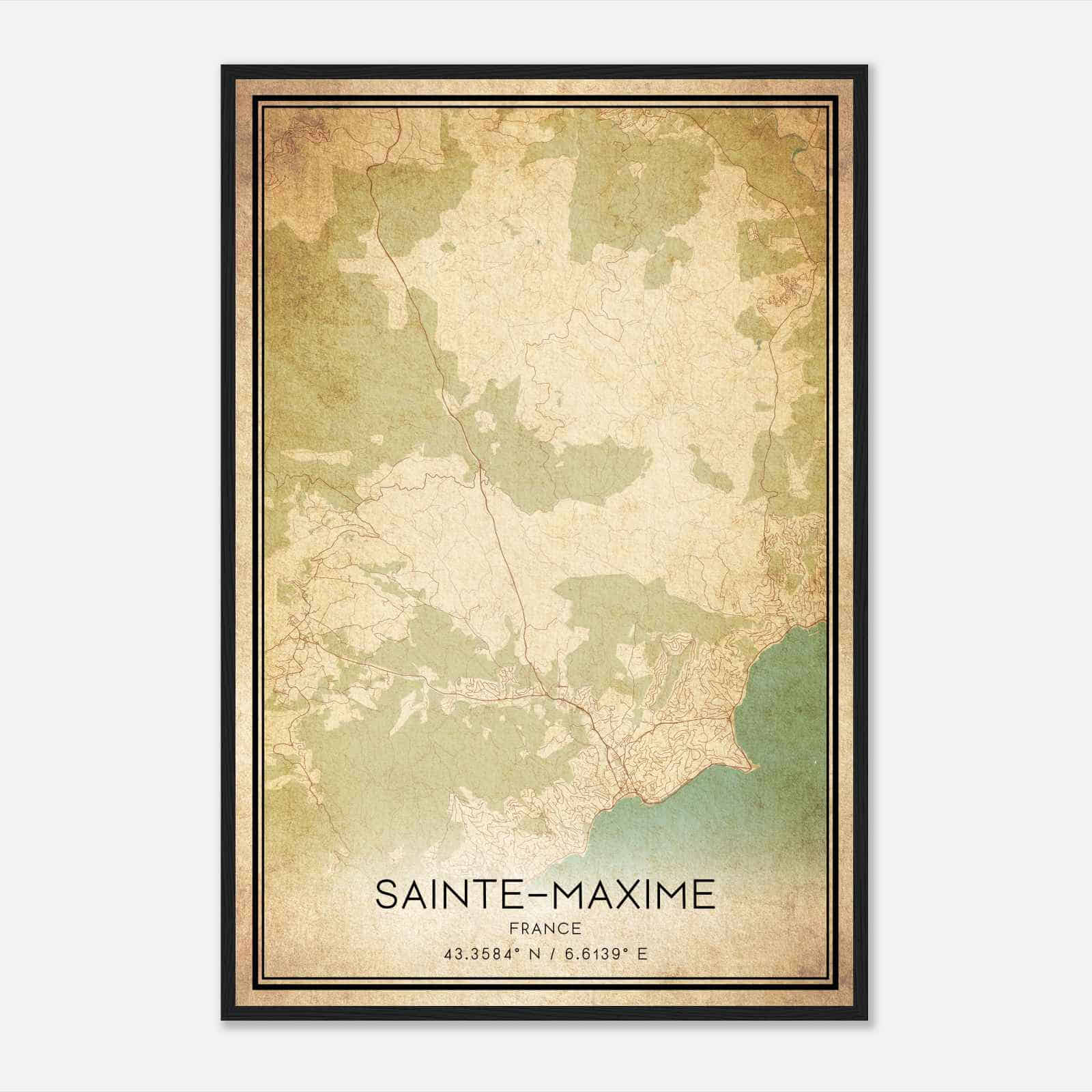 Vintage Sainte-Maxime France Map Poster, Sainte-Maxime City Road Wall Art Print