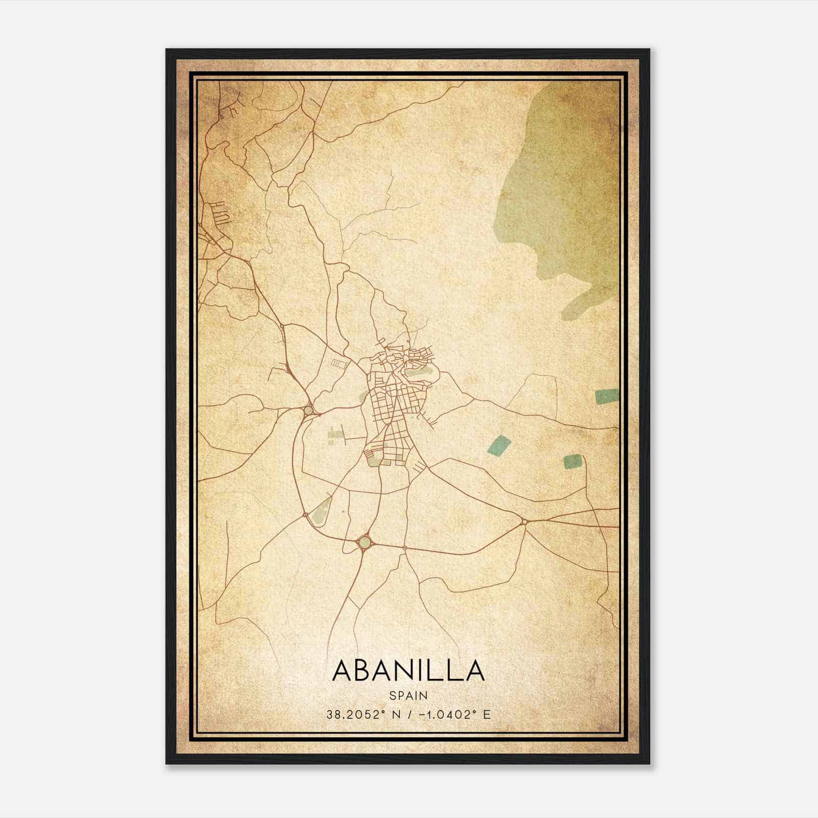 Vintage Abanilla Spain Map Poster, Abanilla City Road Wall Art Print