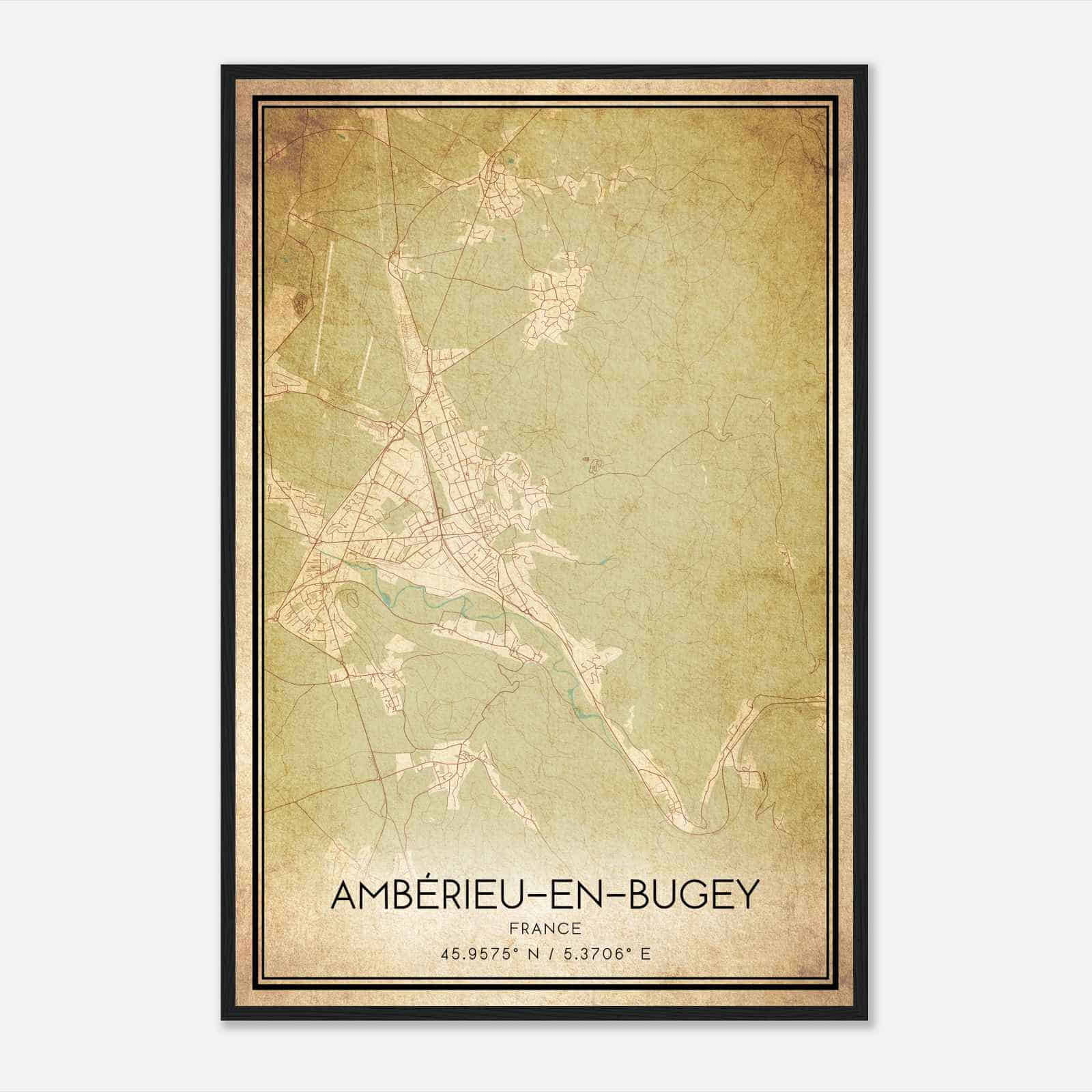 Vintage Amberieu-en-Bugey France Map Poster, Amberieu-en-Bugey City Road Wall Art Print