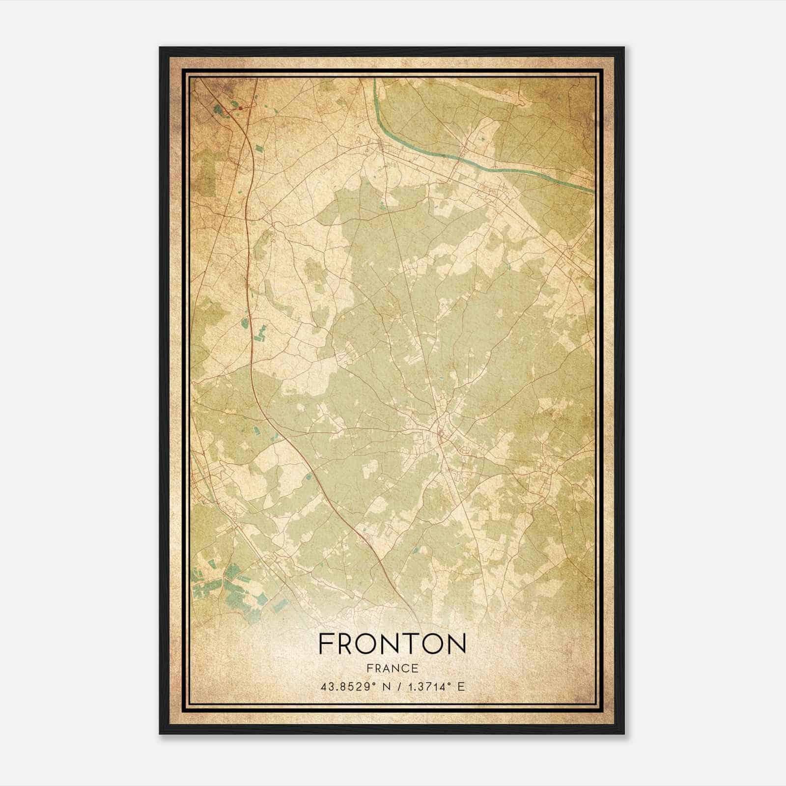 Vintage Fronton France Map Poster, Fronton City Road Wall Art Print