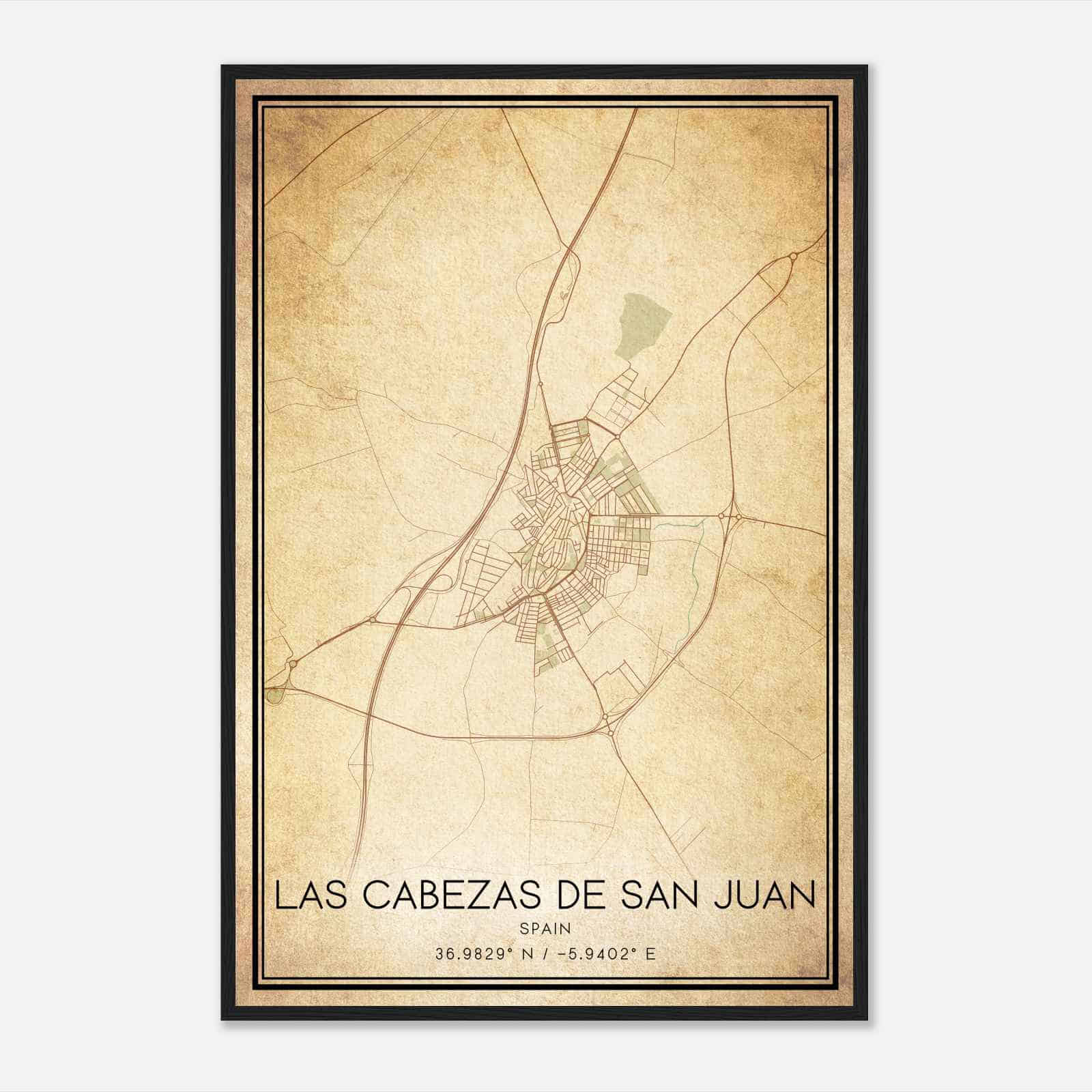 Vintage Las Cabezas de San Juan Spain Map Poster, Las Cabezas de San Juan City Road Wall Art Print