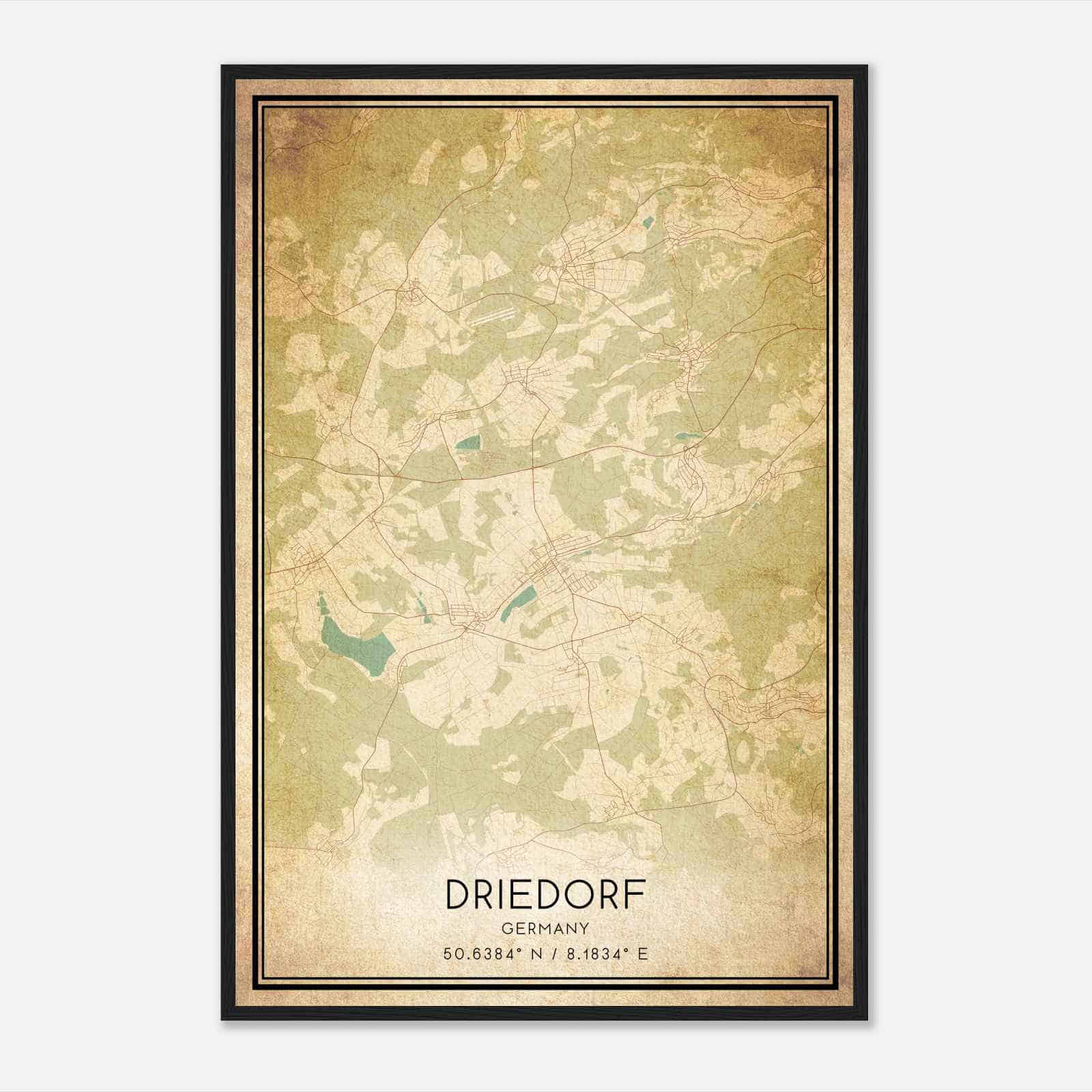 Vintage Driedorf Germany Map Poster, Driedorf City Road Wall Art Print